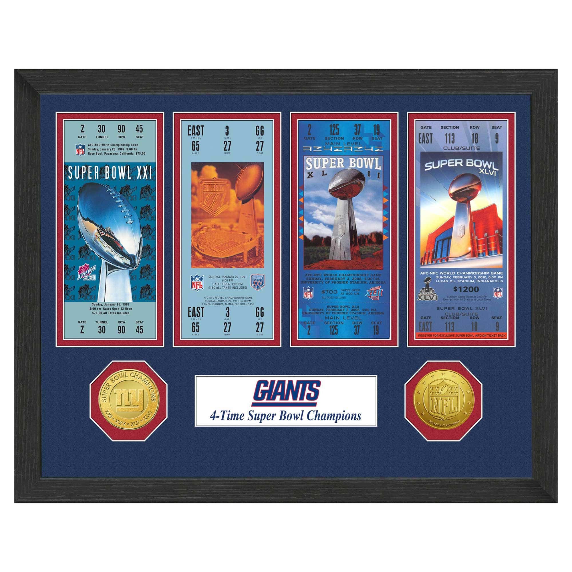 New York Giants Super Bowl Tickets Bronze Coins Framed NFL Photo