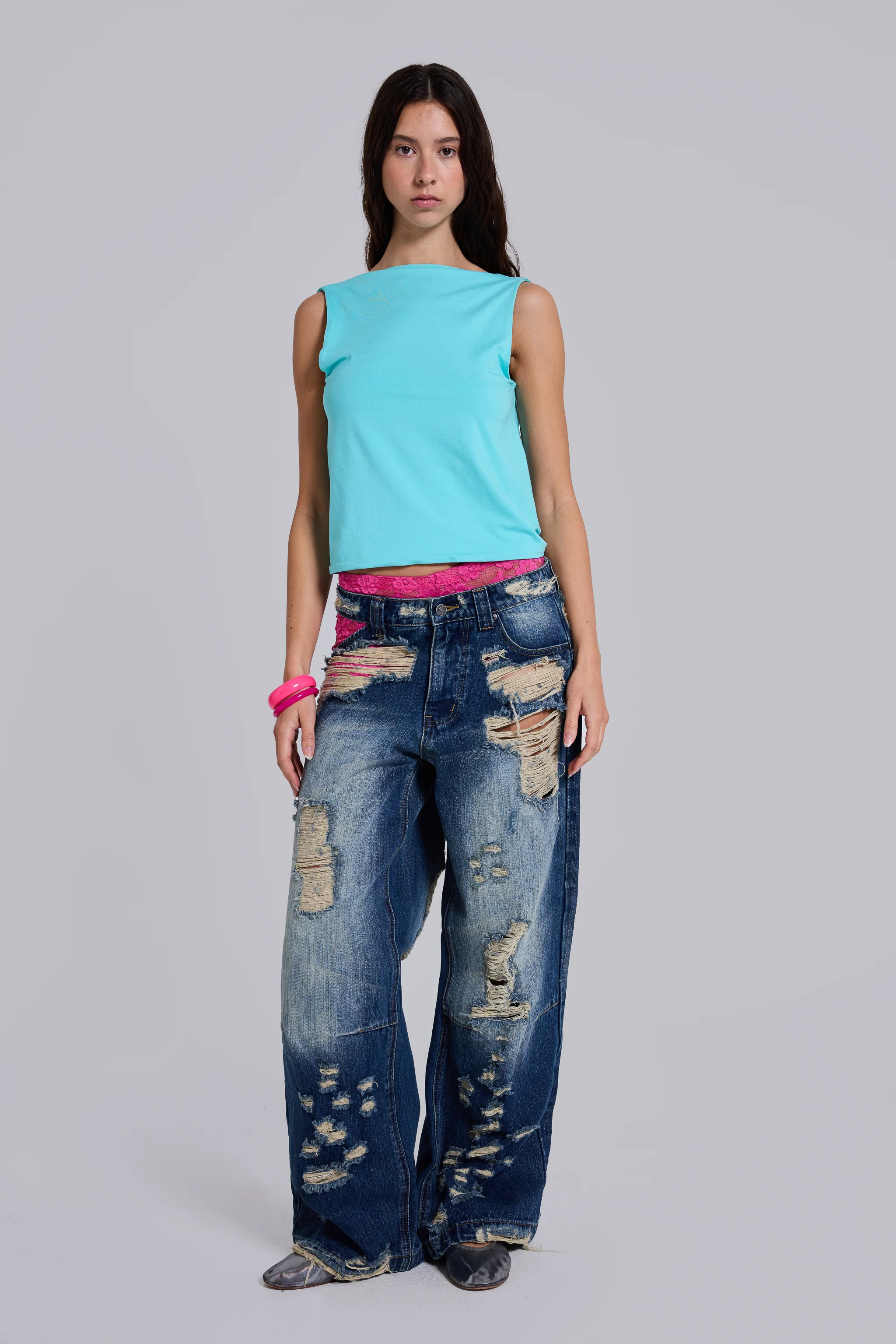 Evaryn Backless Twist Top in Turquoise