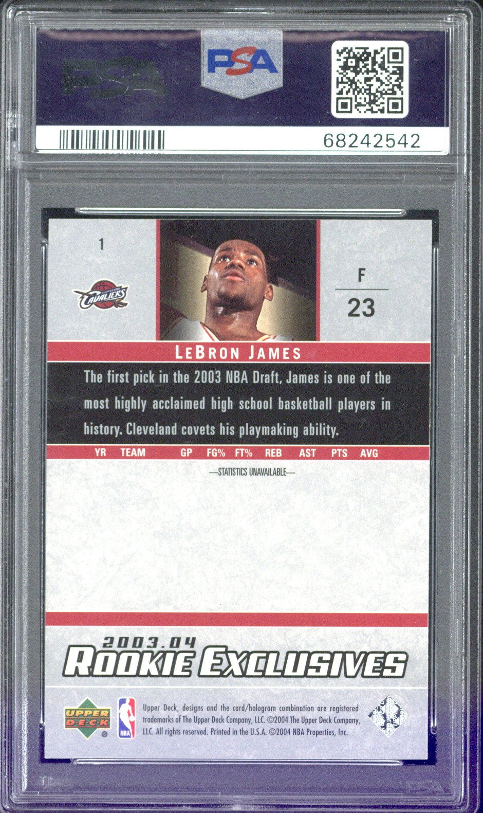 2003 Upper Deck LeBron James Rookie Exclusives #1 PSA 8
