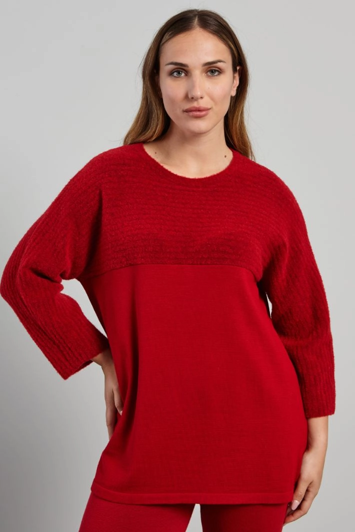 Sweater with bouclé insert - RED