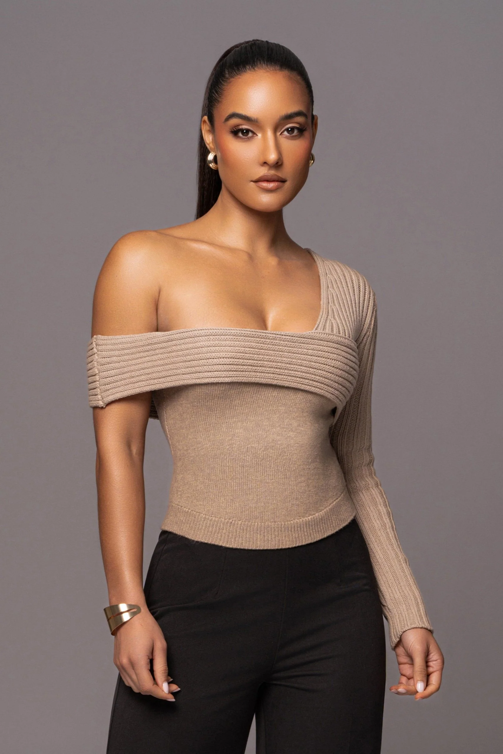 Beige Hadi Sweater Knit Top