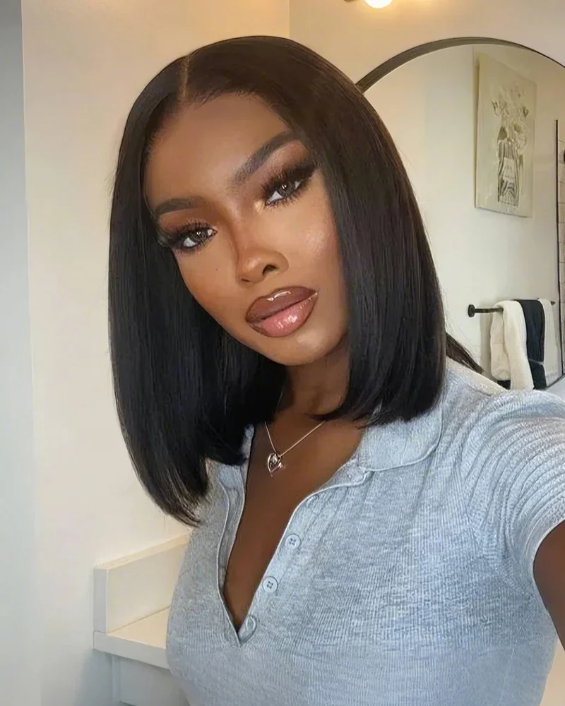 Ophirawig 6x5 Invisible Knots Glueless & 13x4 Frontal Lace Straight Bob Wig Pre-cut Lace Natural Black Beginner Friendly