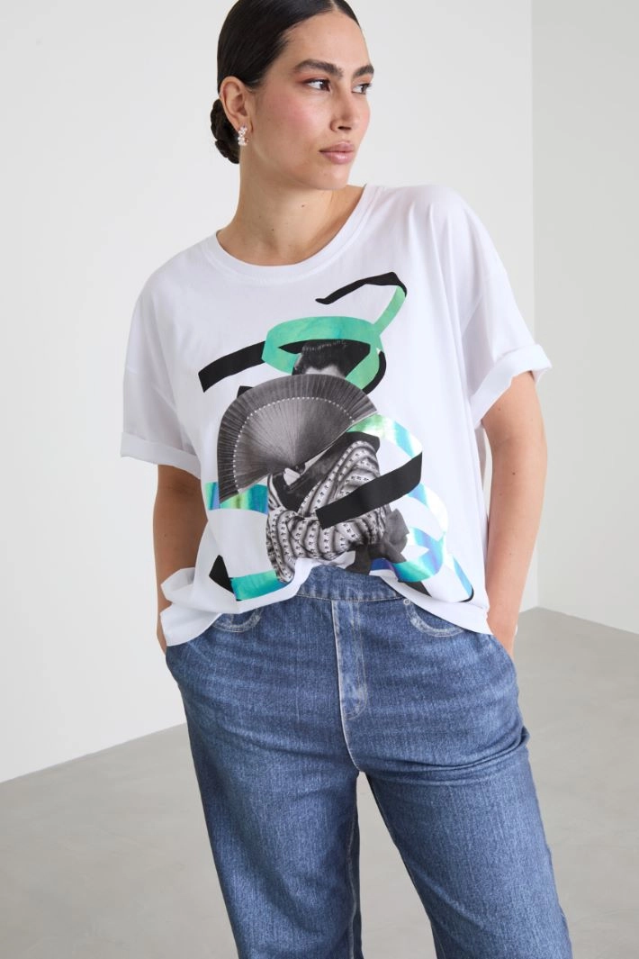 Cotton print T-shirt - WHITE GREEN