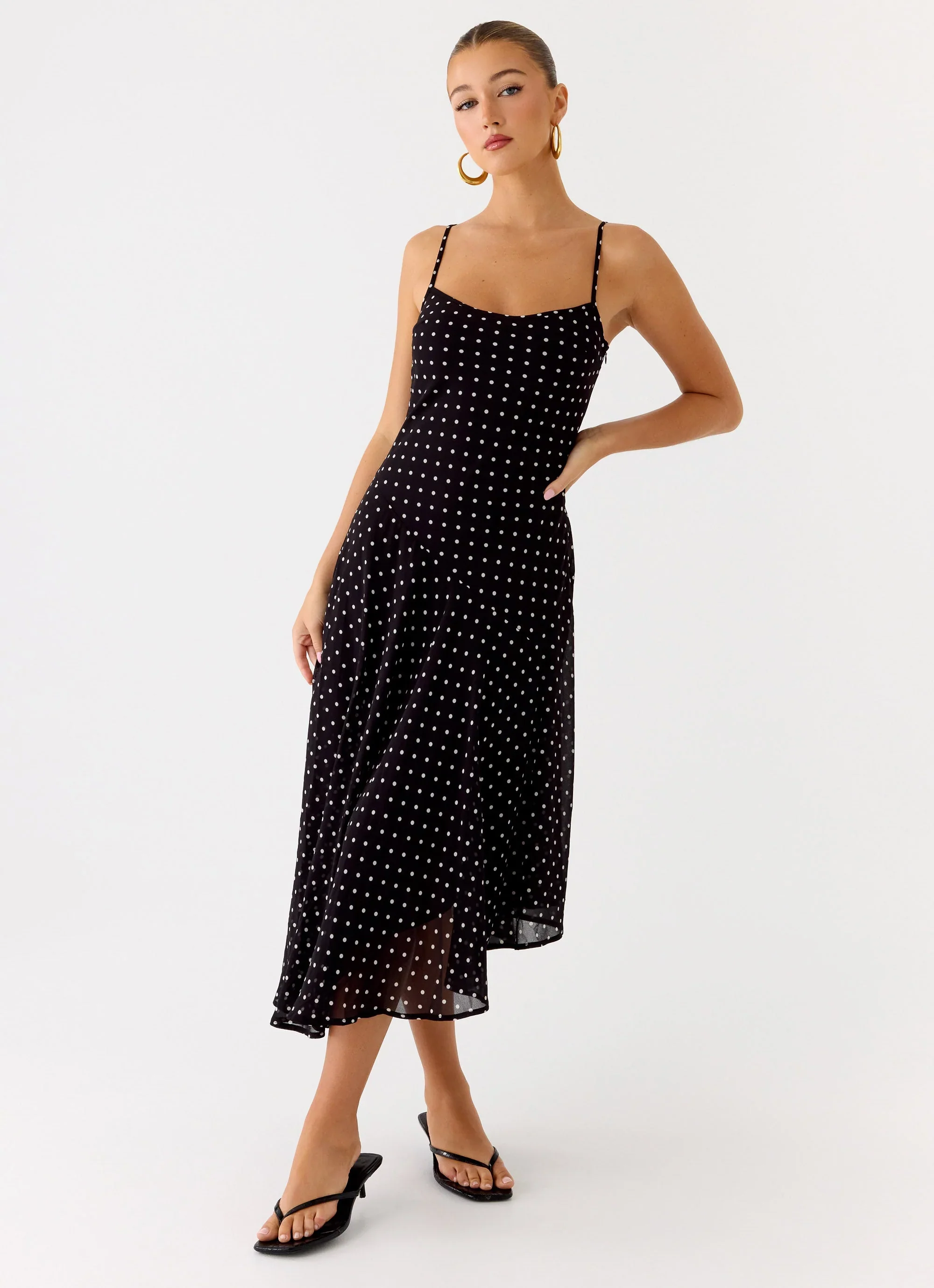 Keep You Waiting Midi Dress - Black Polkadot