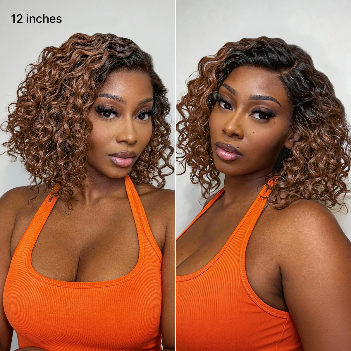 Ready to Go Ombre Brown Water Wave Short Curly Bob Wig Glueless Minimalist HD Lace Wig Pre-Cut Lace