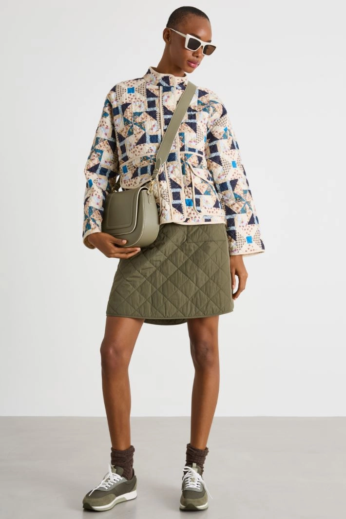 Patchwork quilted cotton jacket - BEIGE BLUE