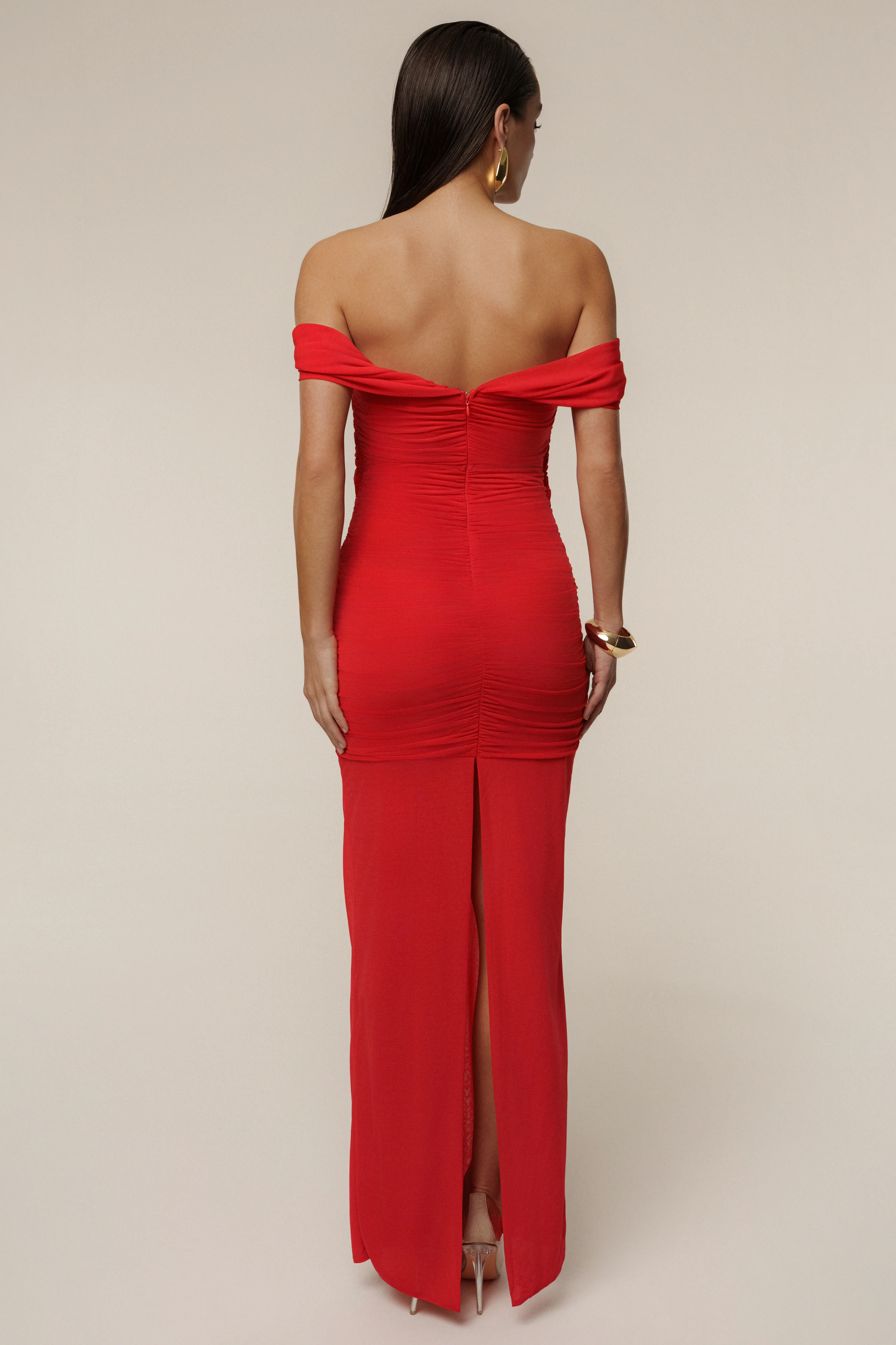 Red Alessandra Off Shoulder Maxi Dress