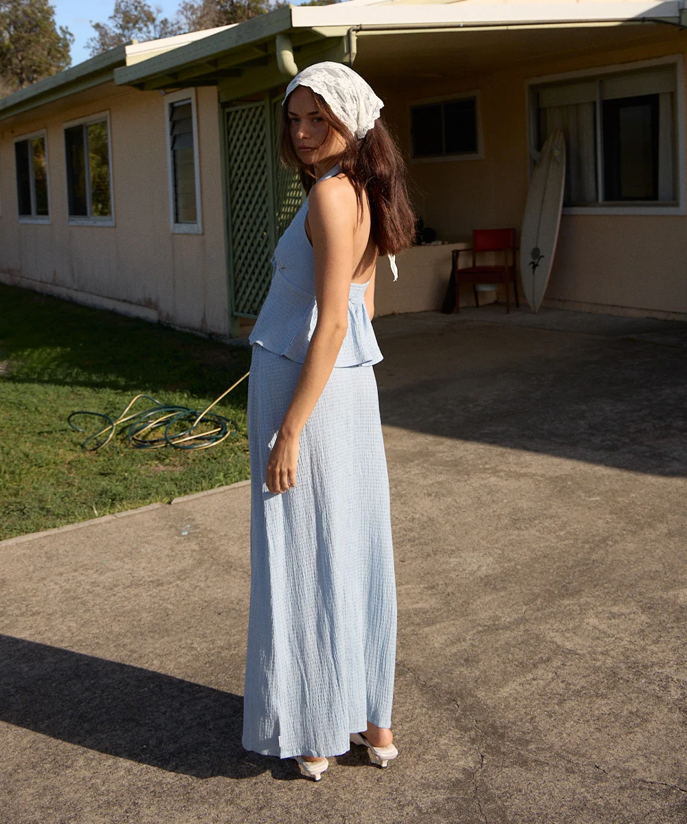 AFENDS Womens Lita - Seersucker Maxi Skirt - Blue
