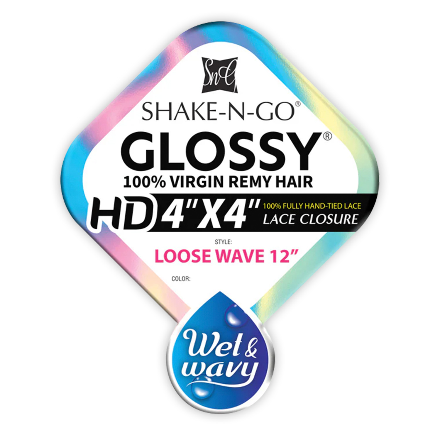 Shake-N-Go Virgin Remy Hair HD Lace Closure Glossy Wet N Wavy 4X4 Loose Wave 12