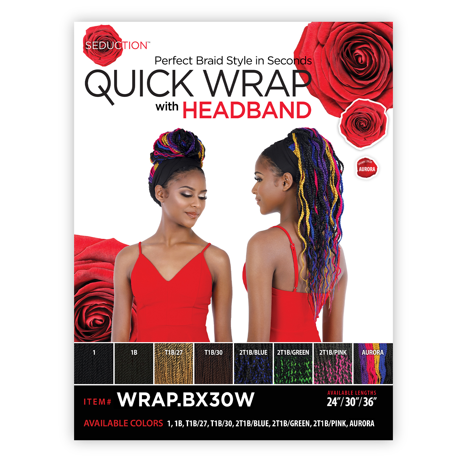 Motown Tress Seduction Quick Wrap with Headband Wig WRAP.BX30W Box Braid Wavy 30