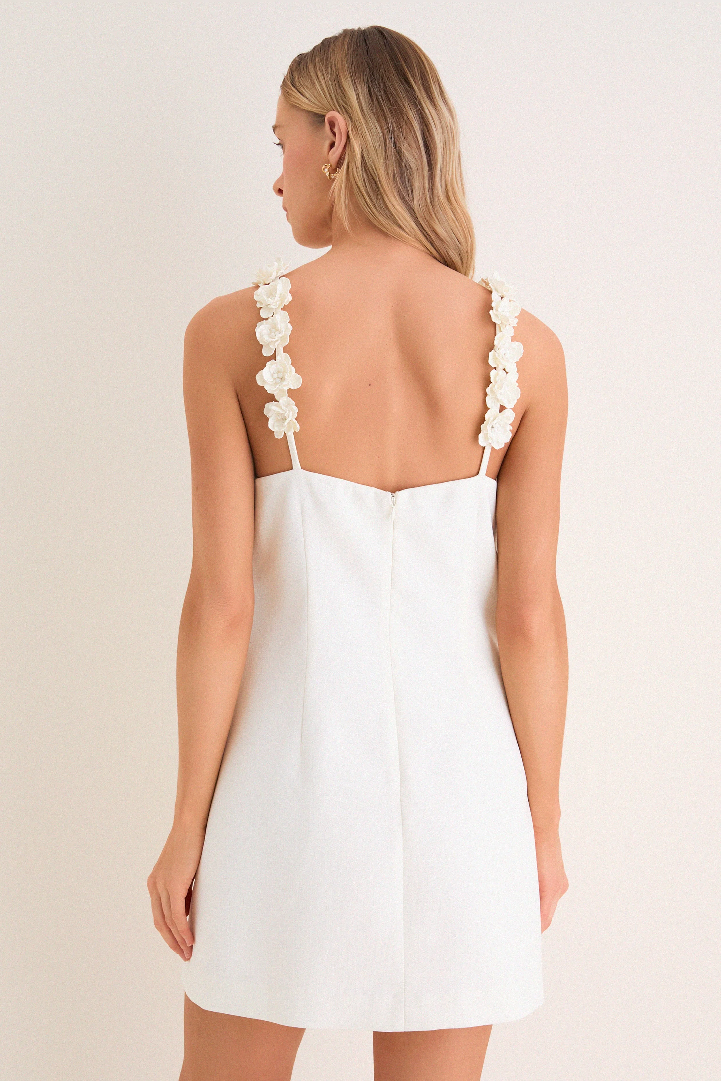 Cream Flower Strap Whitney Mini Dress