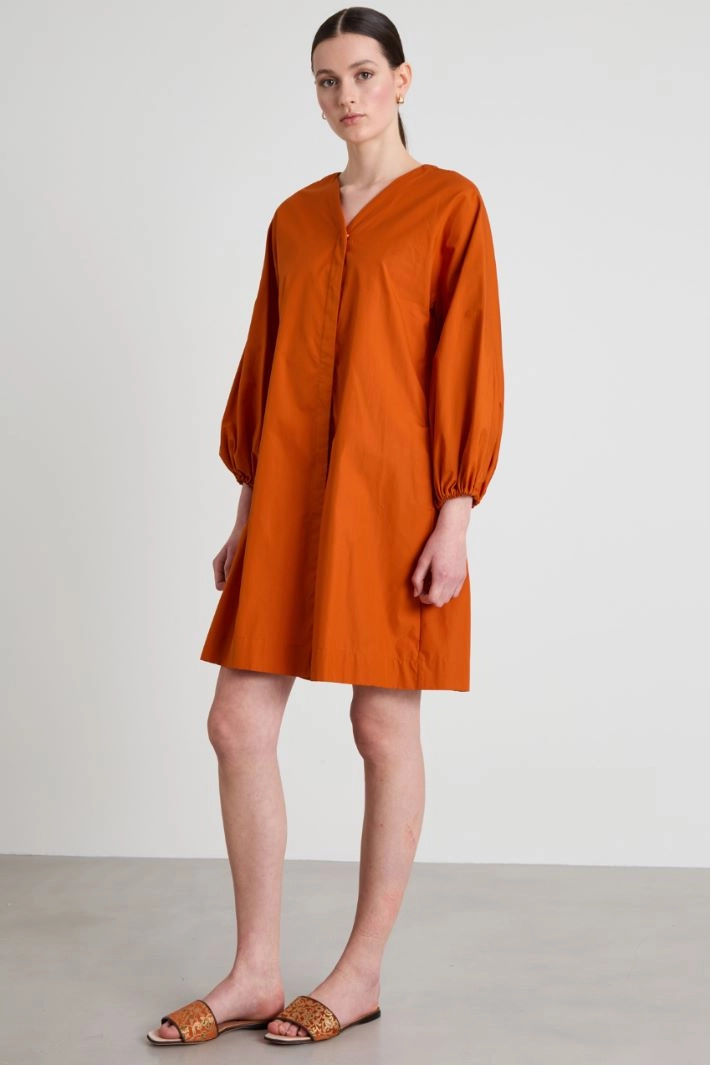 Cotton poplin dress - ORANGE