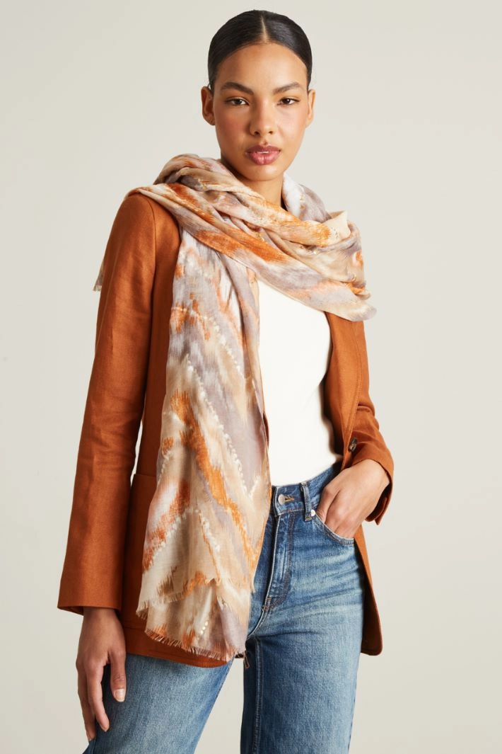 Lurex motif scarf - BEIGE ORANGE