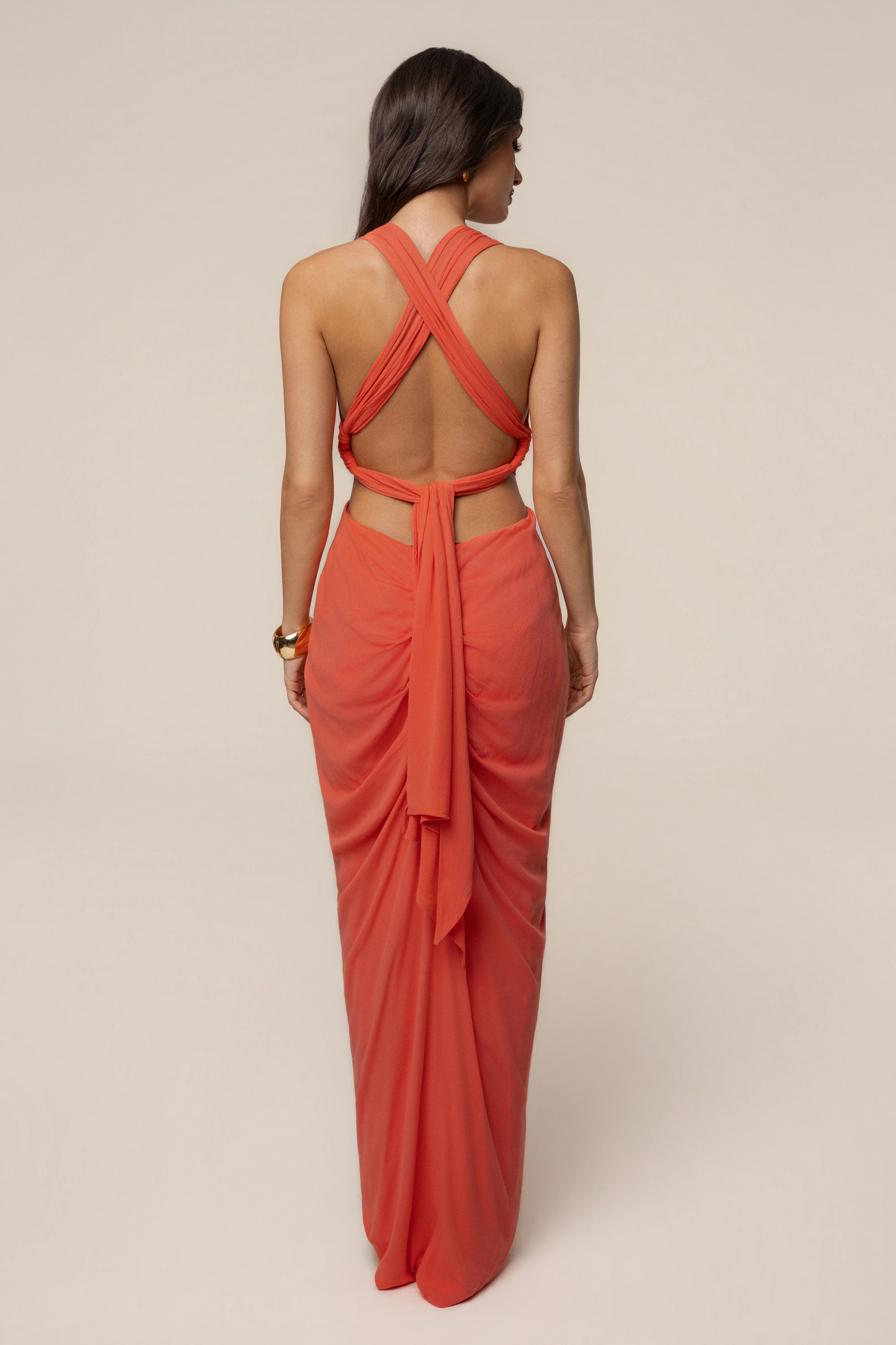 Coral Warm Sunsets Maxi Dress