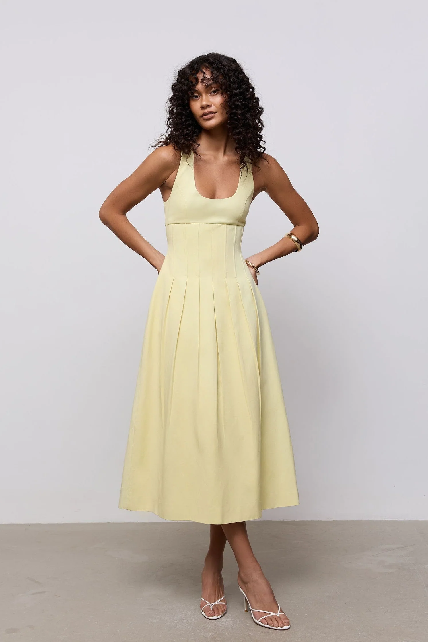 Cotton Mix Cinched Midi Dress