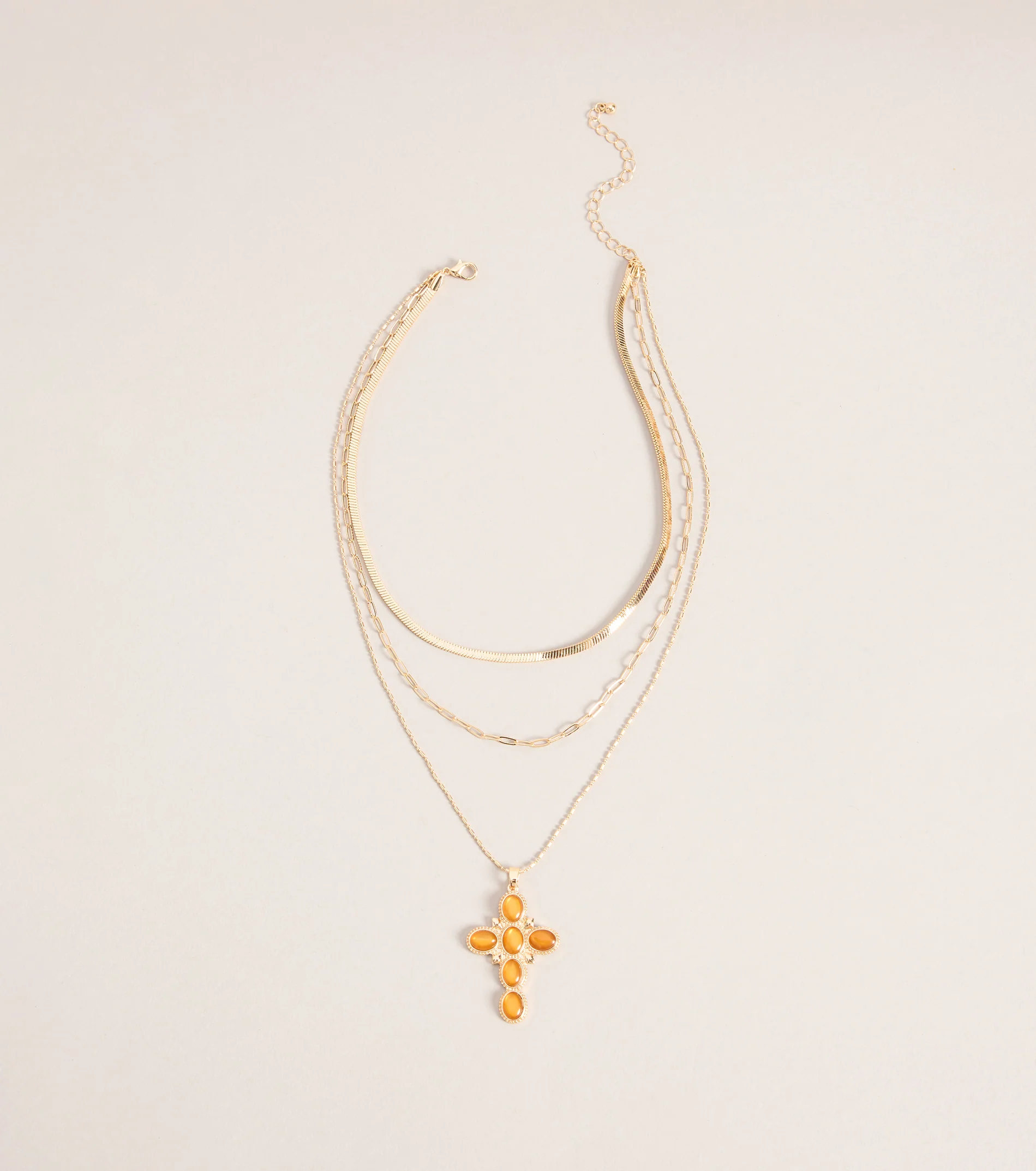 Chic Layers Stone Cross Charm Necklace
