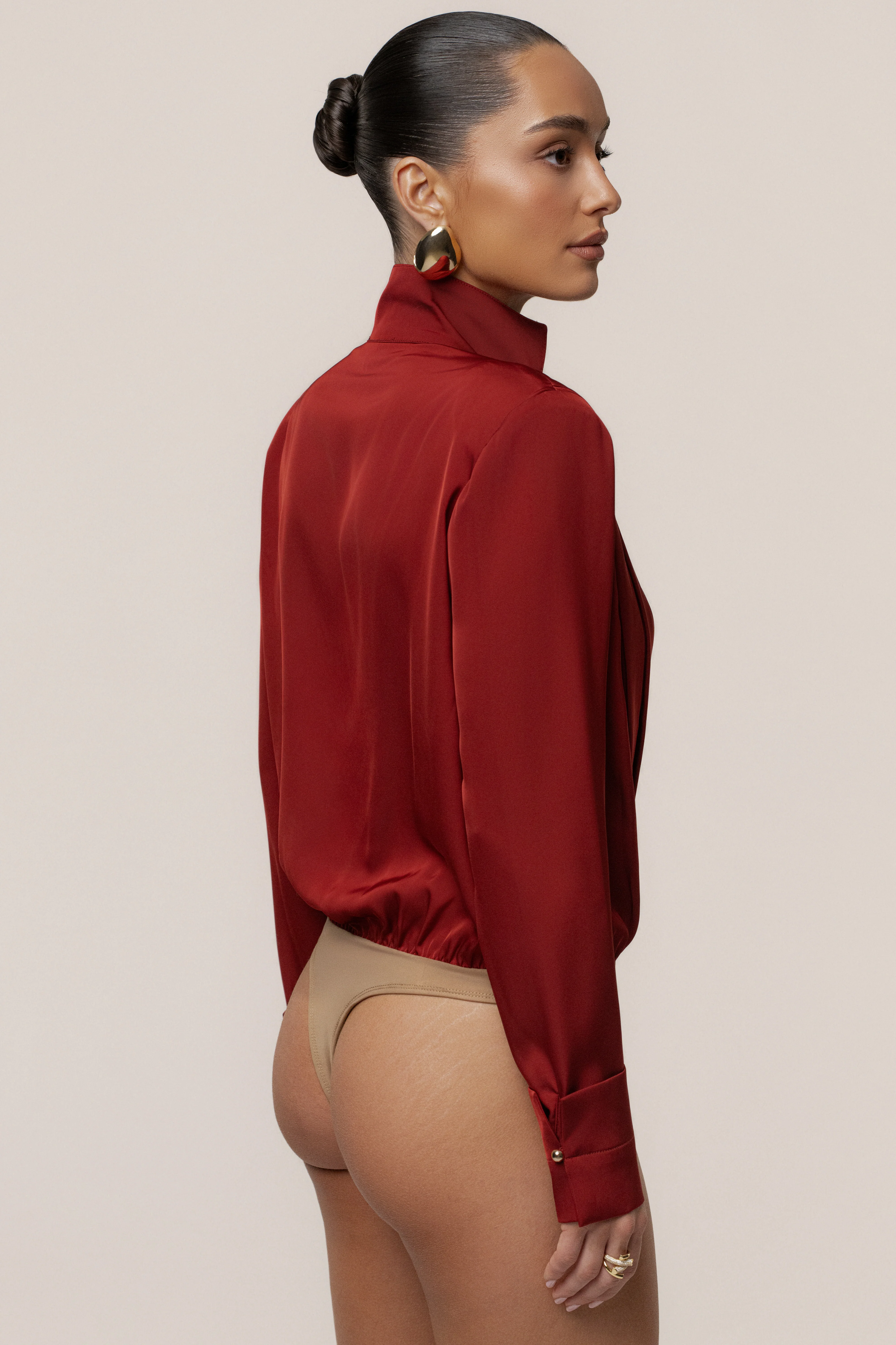 Burgundy Visionary Pleated Bodysuit