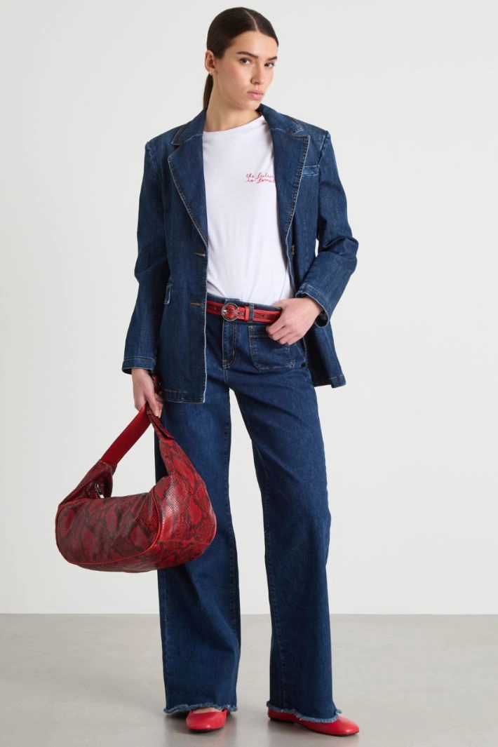 Wide-Leg Straight Jeans with Patch Pockets - BLUE