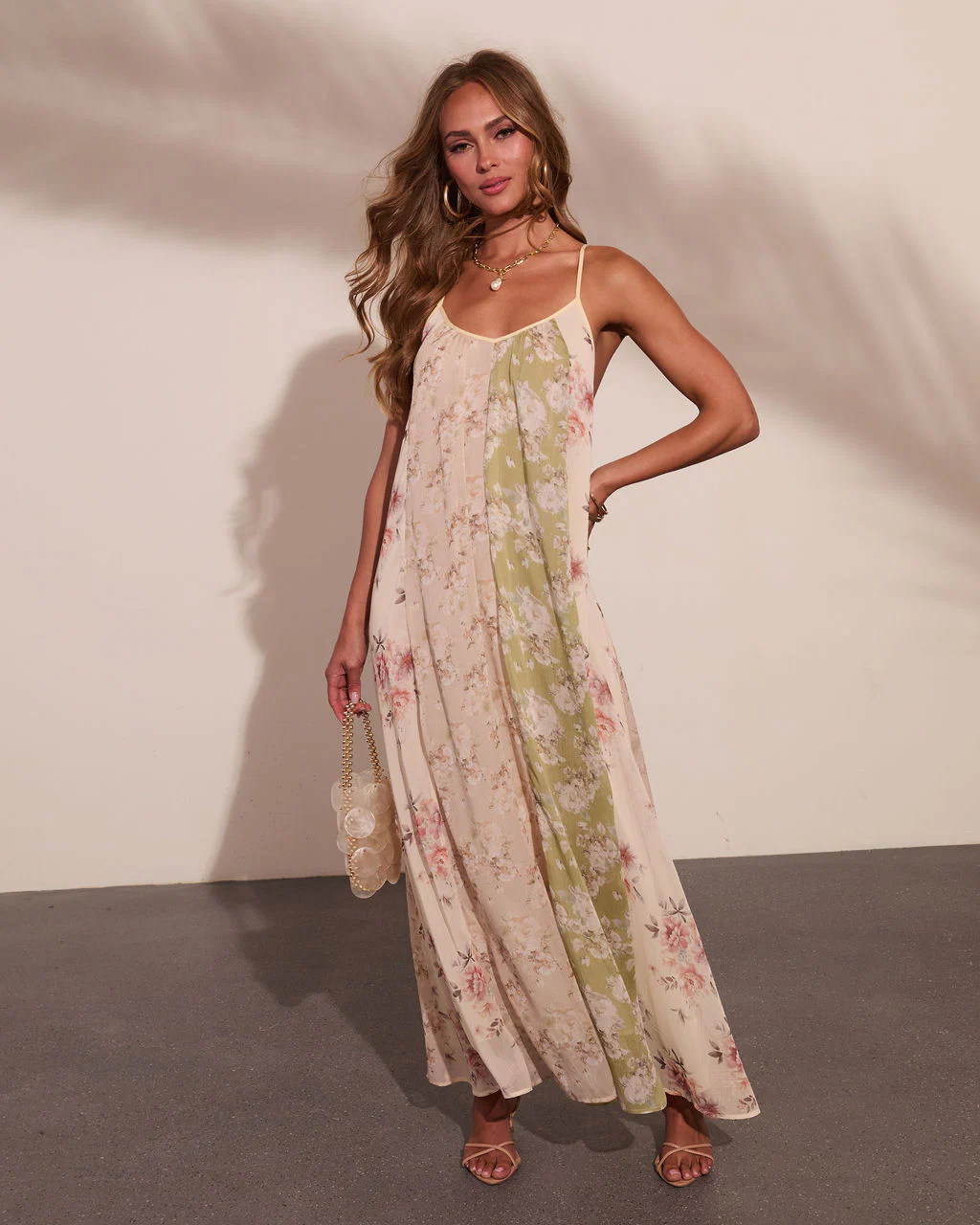 Daytime Glow Floral Color Block Maxi Dress