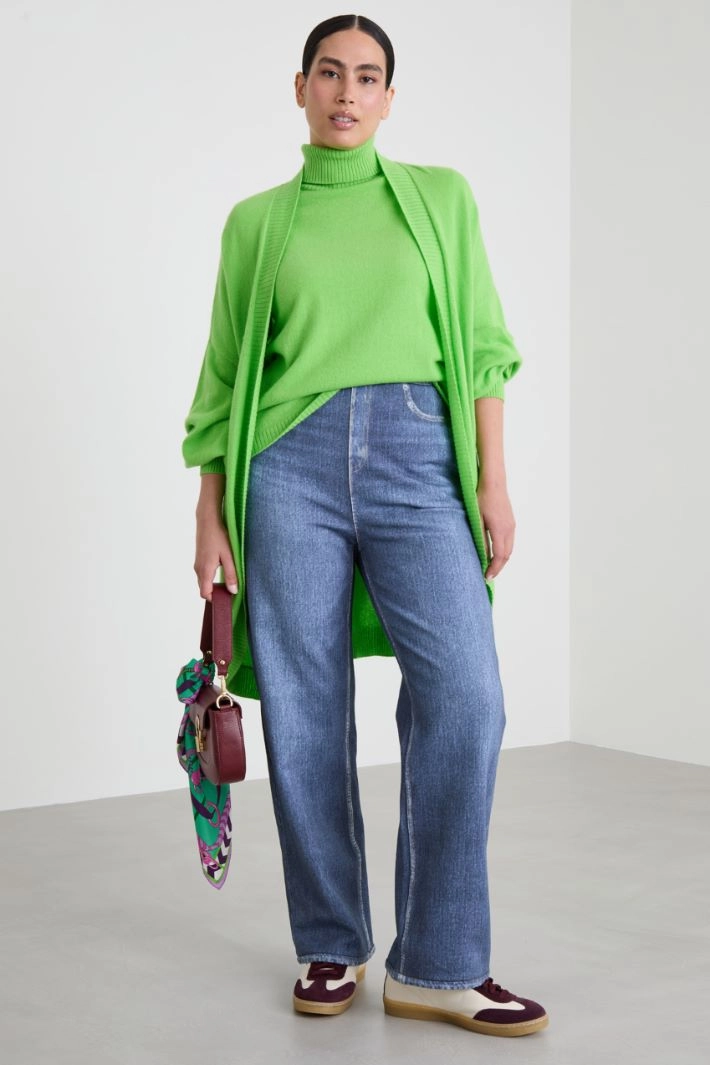 Cashmere cardigan with belt - VIVID GREEN