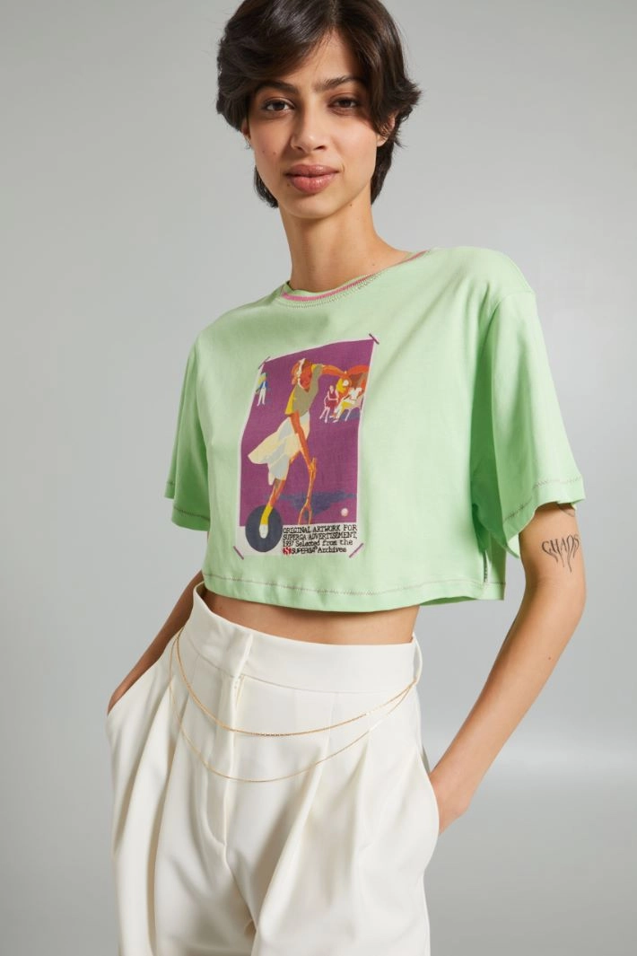 Printed cropped T-shirt - PASTEL GREEN