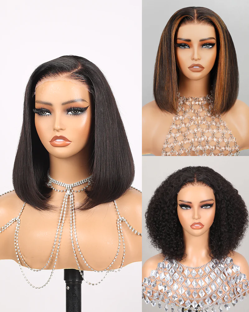 Ophirawig $59 Final Deal Price 6x6 Lace Glueless Auburn Highlights on Black Hair/Natural Black Straight/Jerry Curly Bob Wig