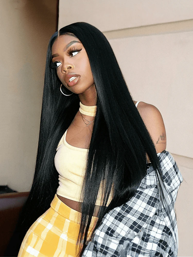 Frodio 100% Human Hair Silky Straight Glueless Flexfit Drawstring Wig Fits All Head Size Pre-Cut Lace Wig