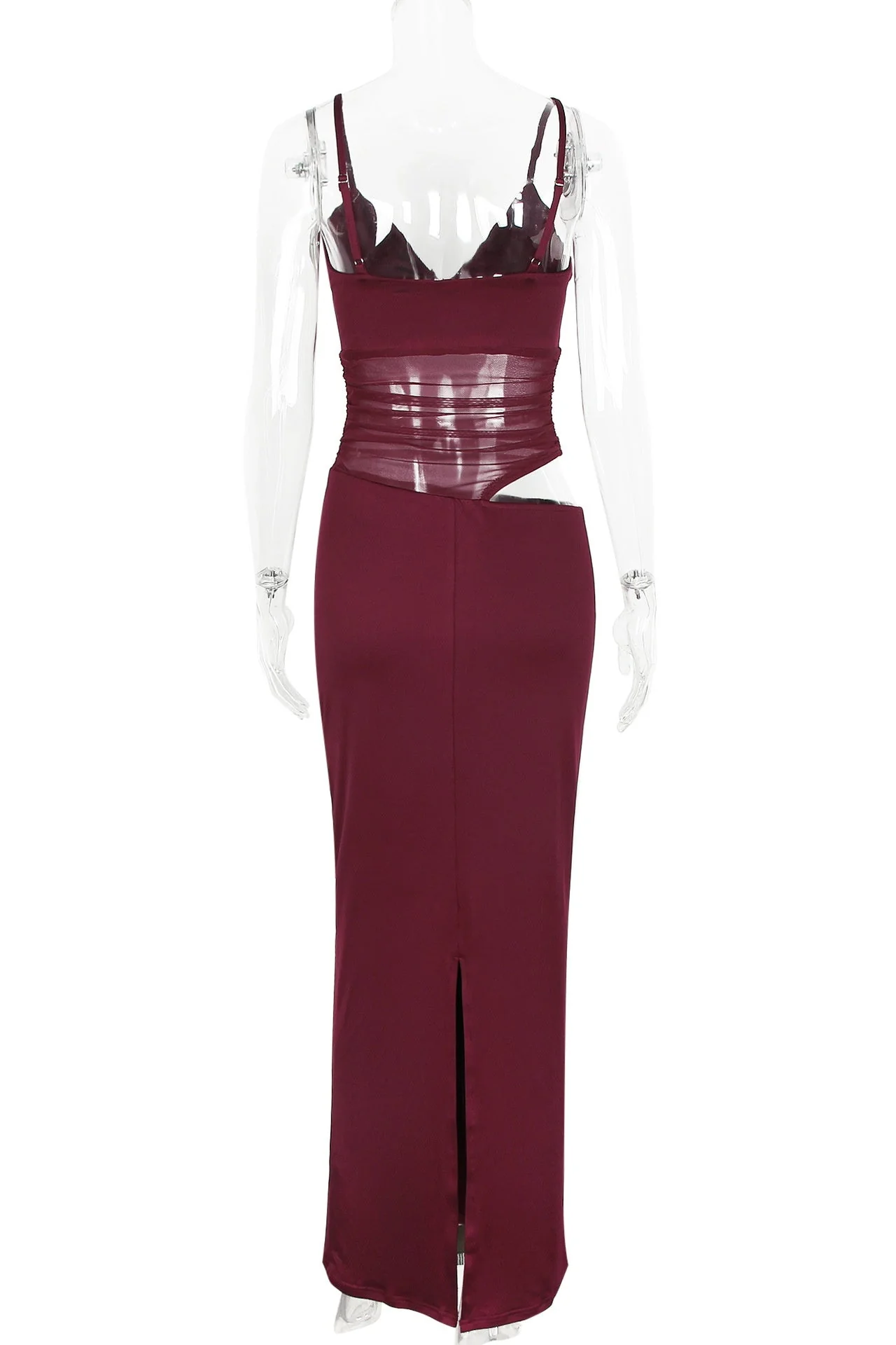 Burgundy Sheer Cutout Fitted Dress