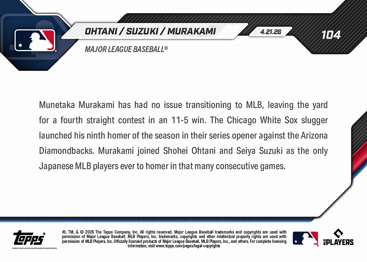 Shohei Ohtani / Seiya Suzuki / Munetaka Murakami - 2026 MLB Topps NOW® - Card 104