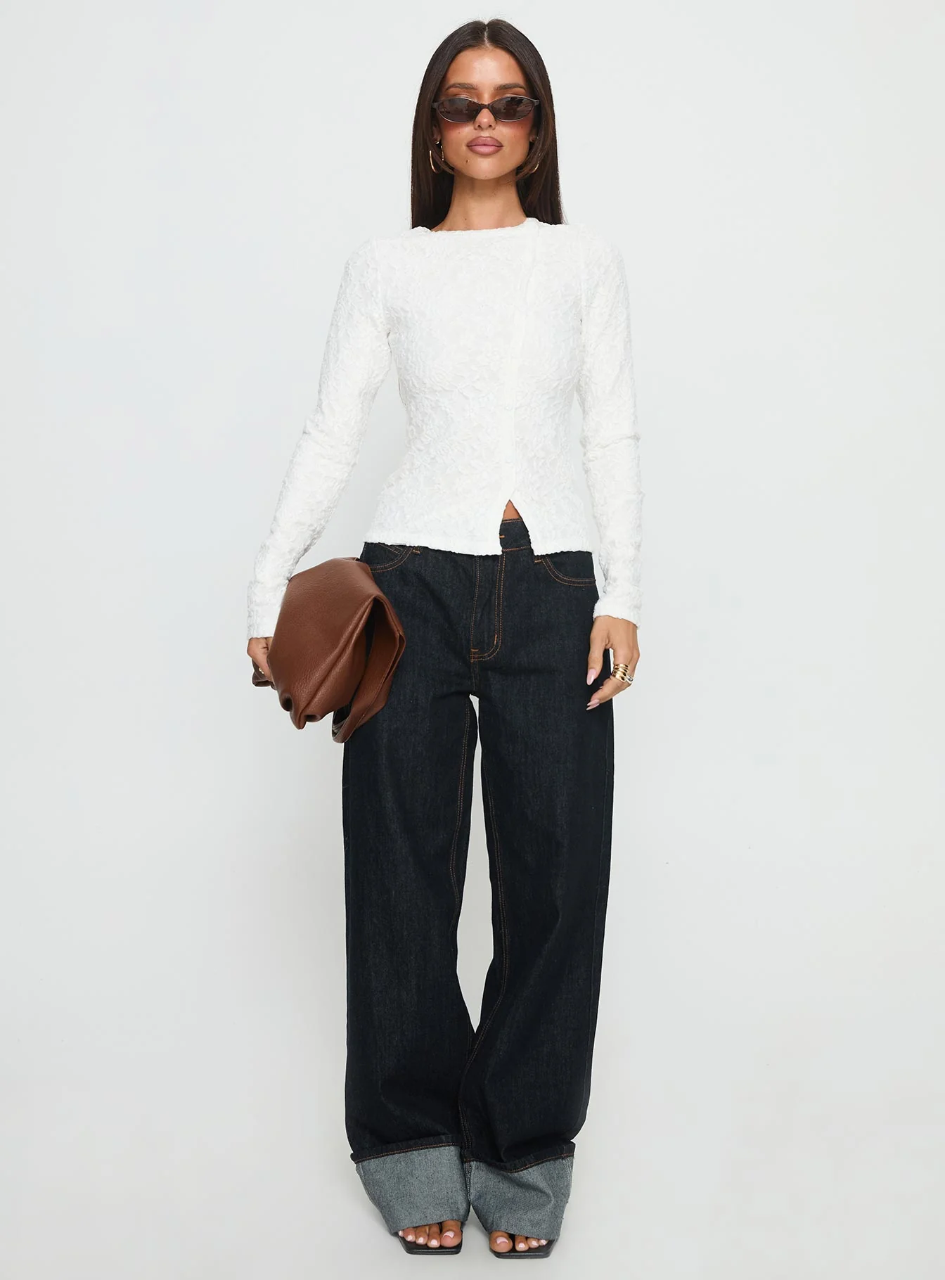 Passoni Long Sleeve Lace Top White