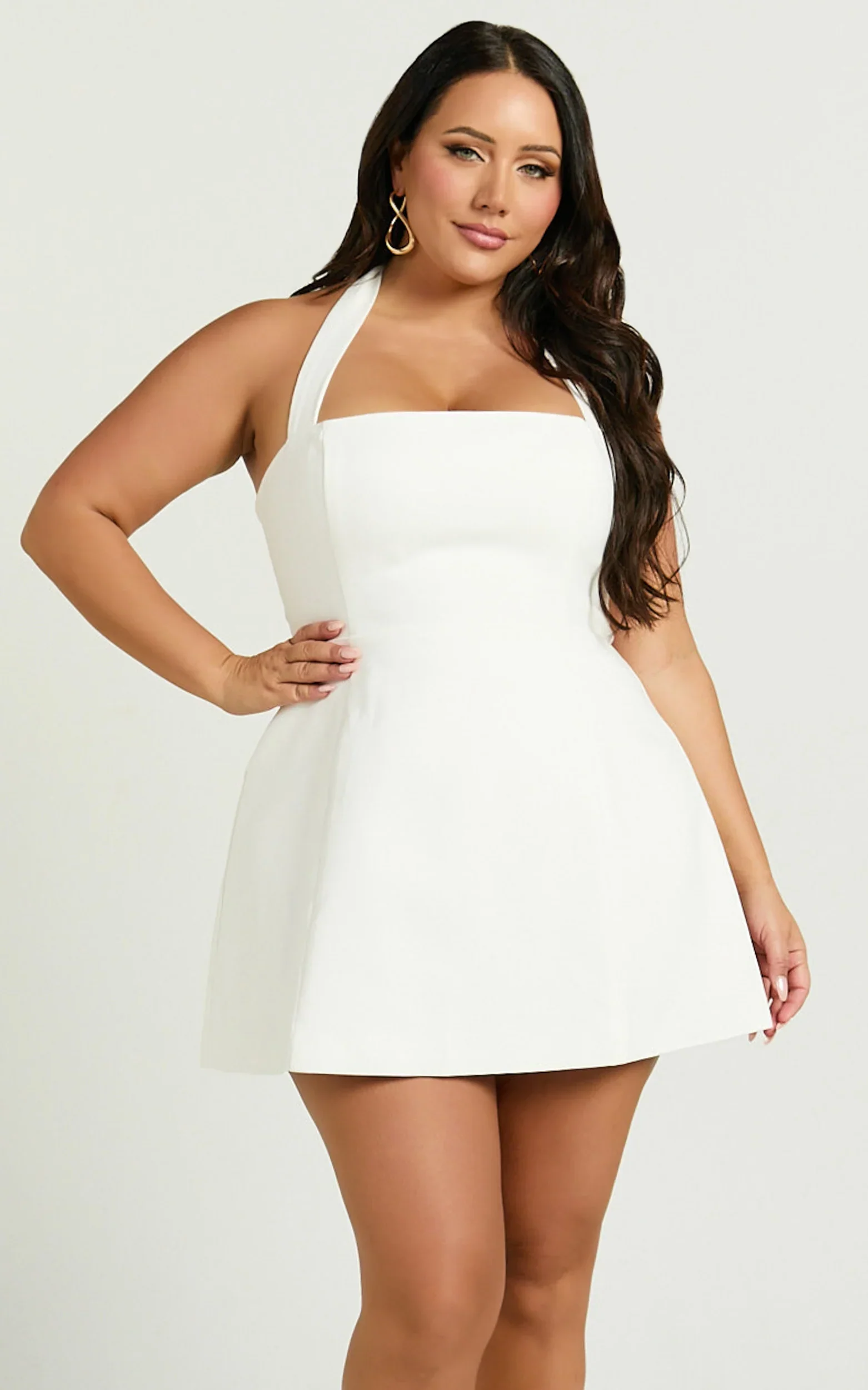 Dante Mini Dress - Halter Neck Tie Tulip Skirt Dress in Off White