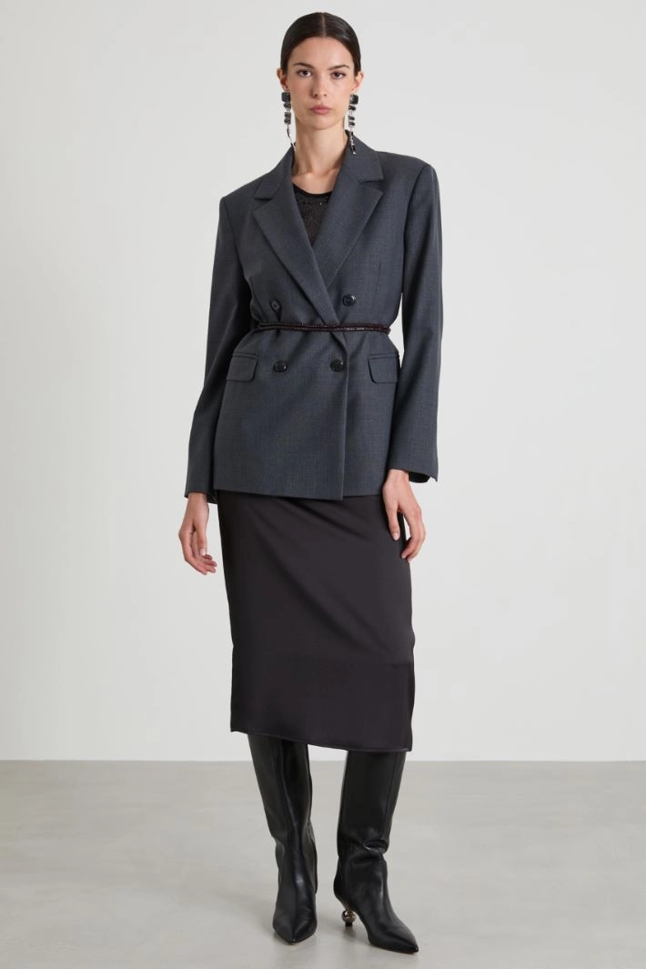 Straight satin skirt - BLACK