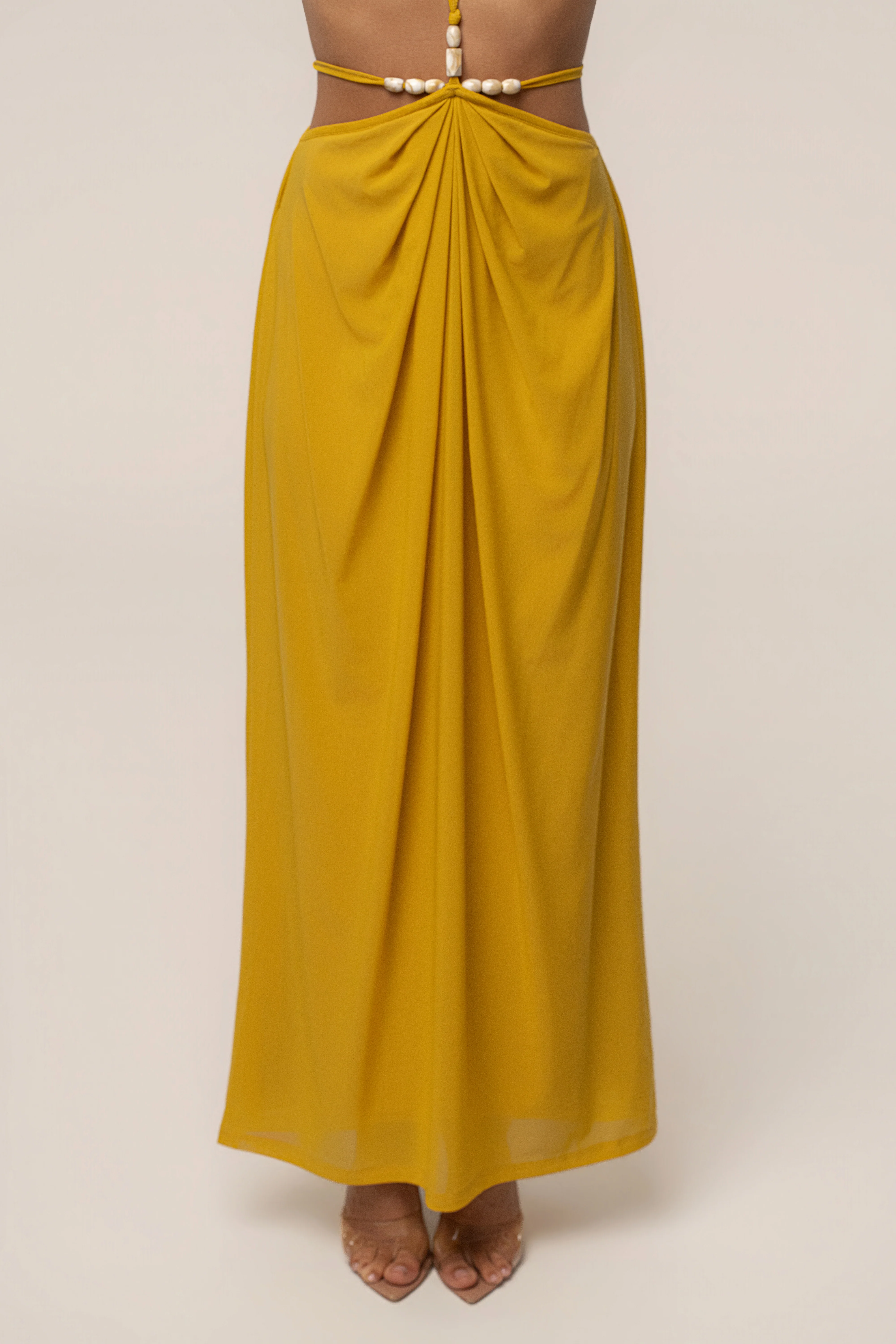 Mustard Hera Draped Maxi Skirt