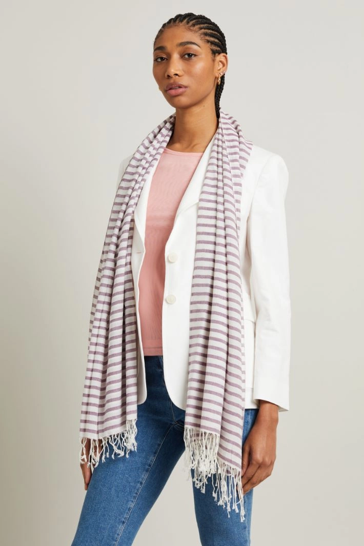 Striped stole with fringes - VIOLET