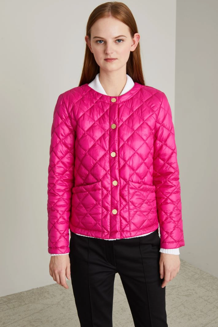 Straight padded jacket with hood - FUCHSIA