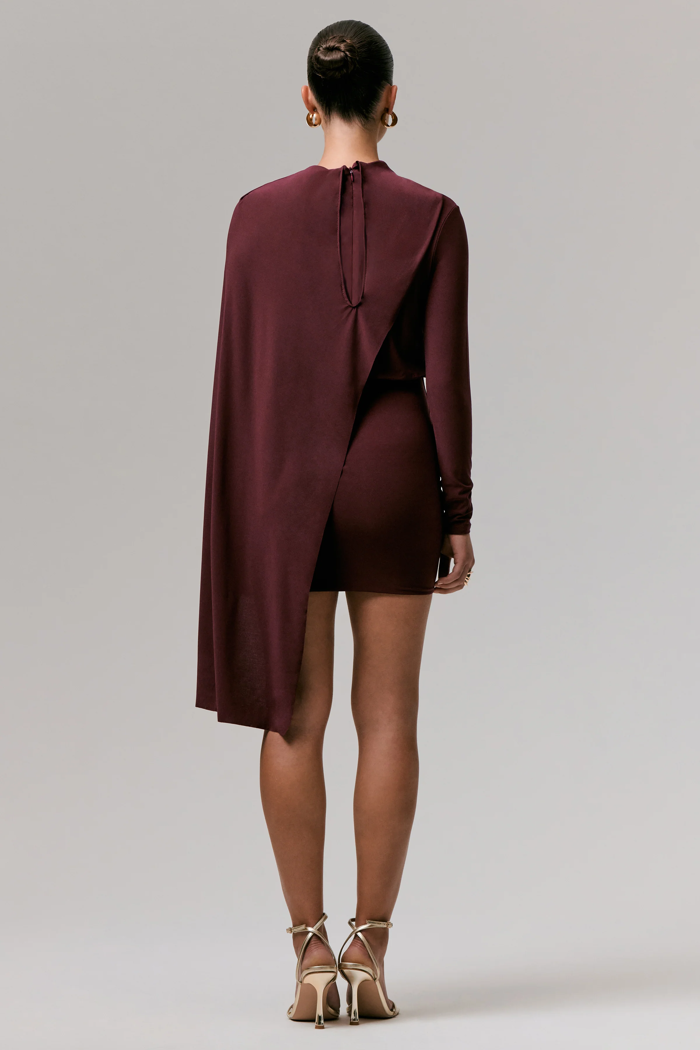 Celeste | Burgundy Long-Sleeve Mini Dress With Cape Sleeve