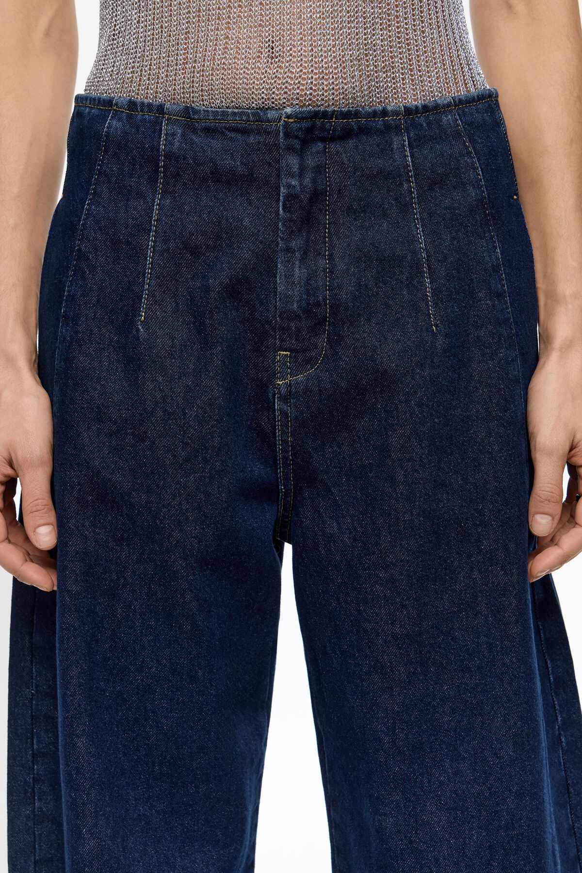 BARREL - Dark blue buckled denim jeans