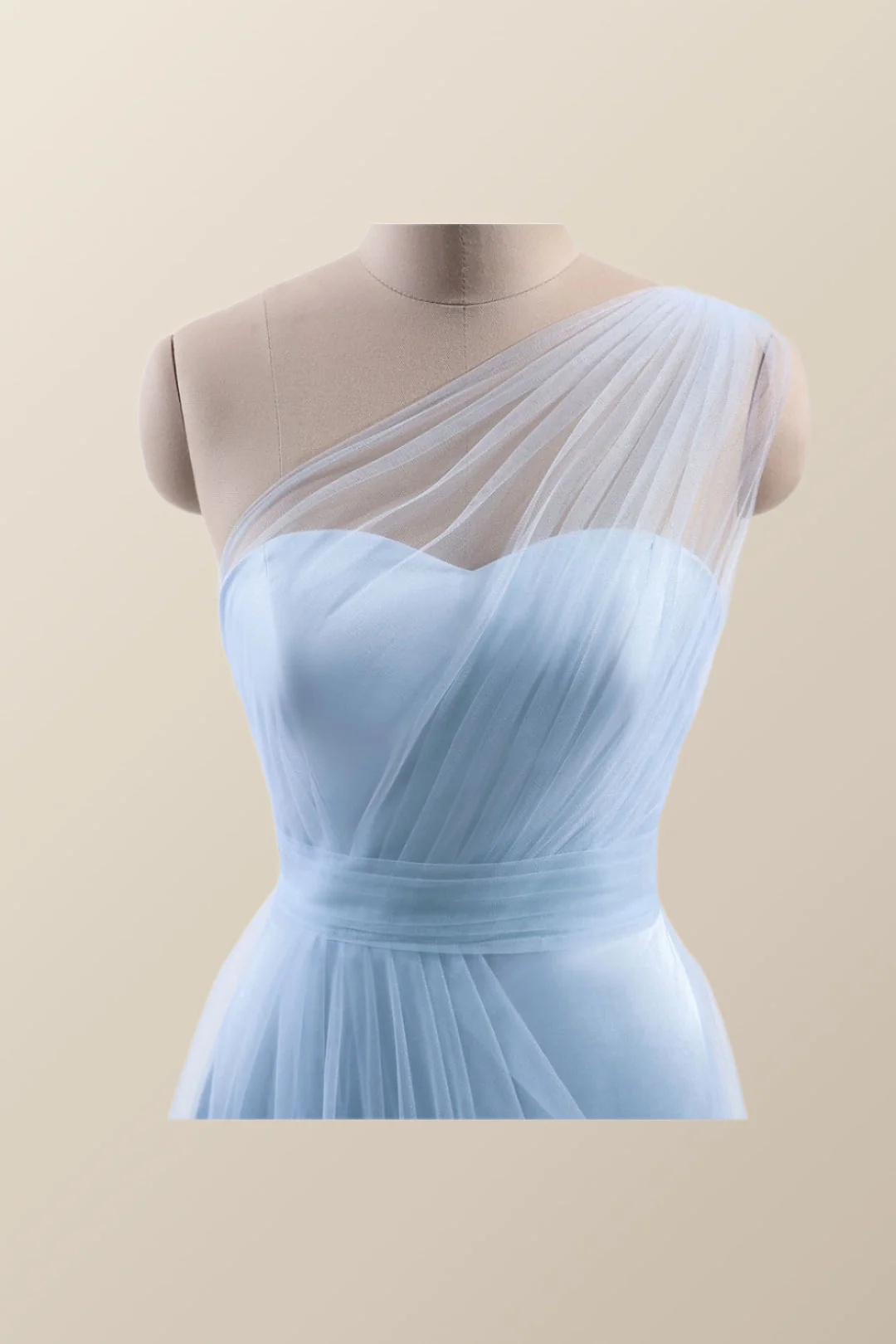 One Shoulder Light Blue Tulle A-line Bridesmaid Dress