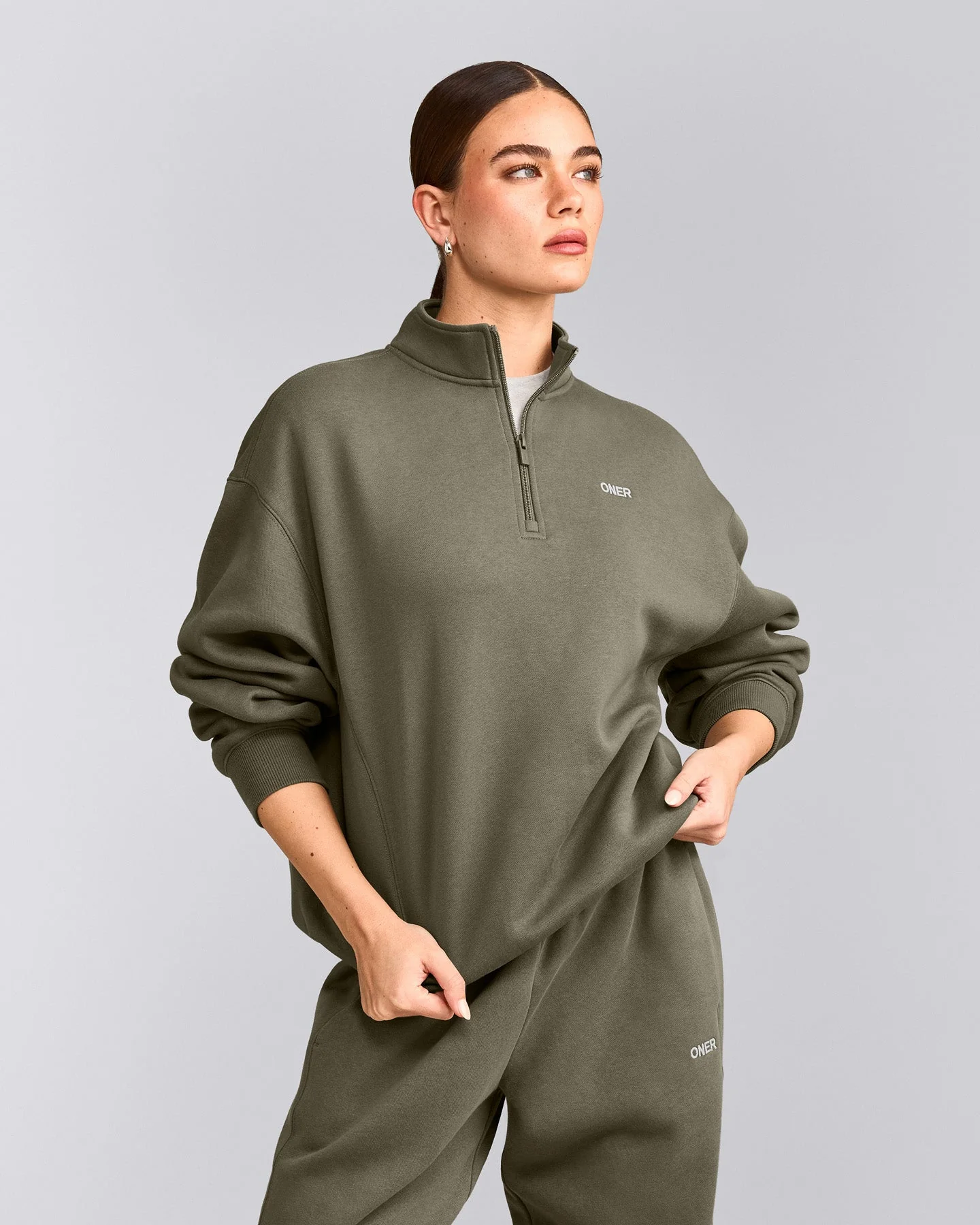 Foundations Cosy 1/4 Zip Sweatshirt | Alpine Green