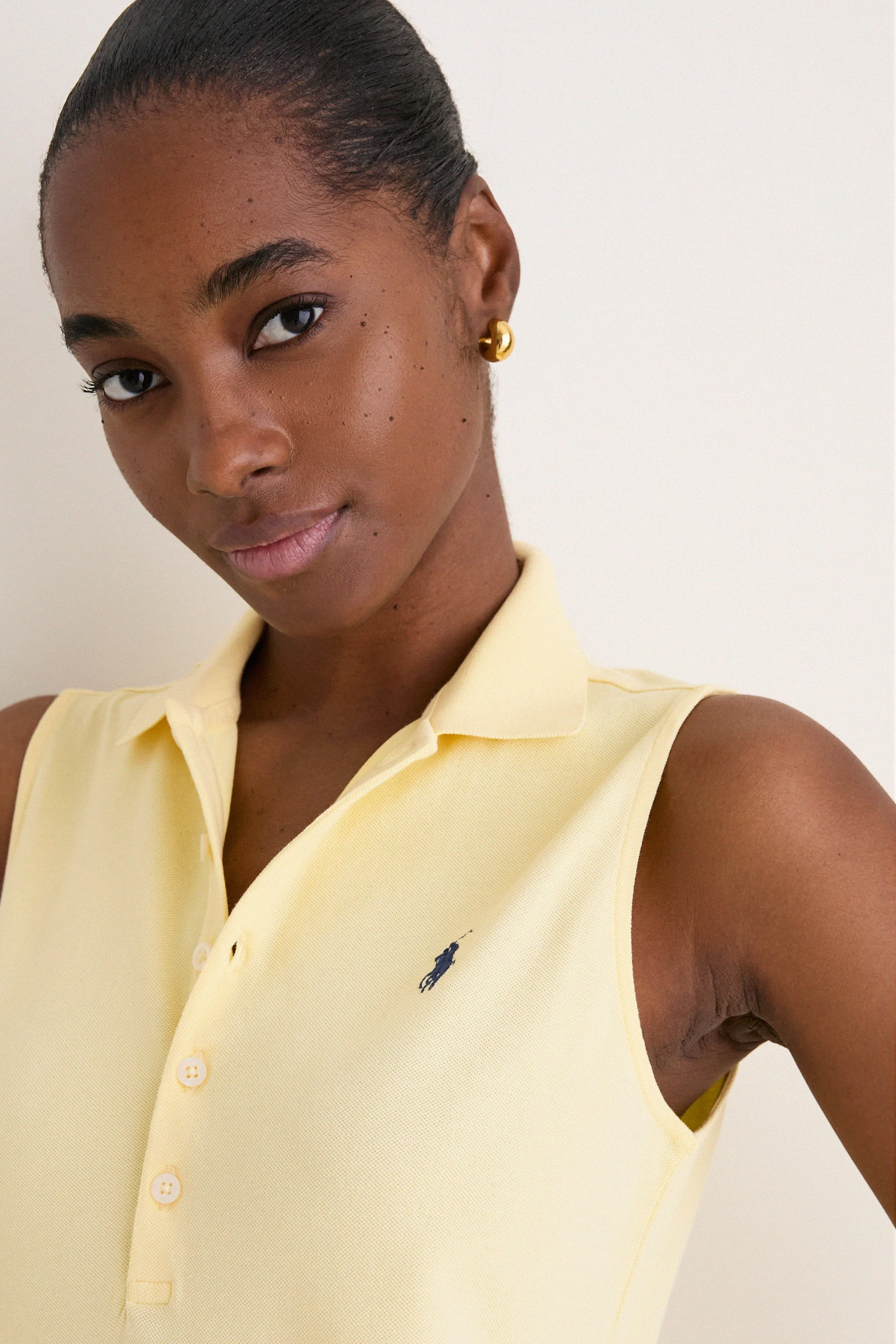 Tbird Yellow Knit Collared Sleeveless Dress
