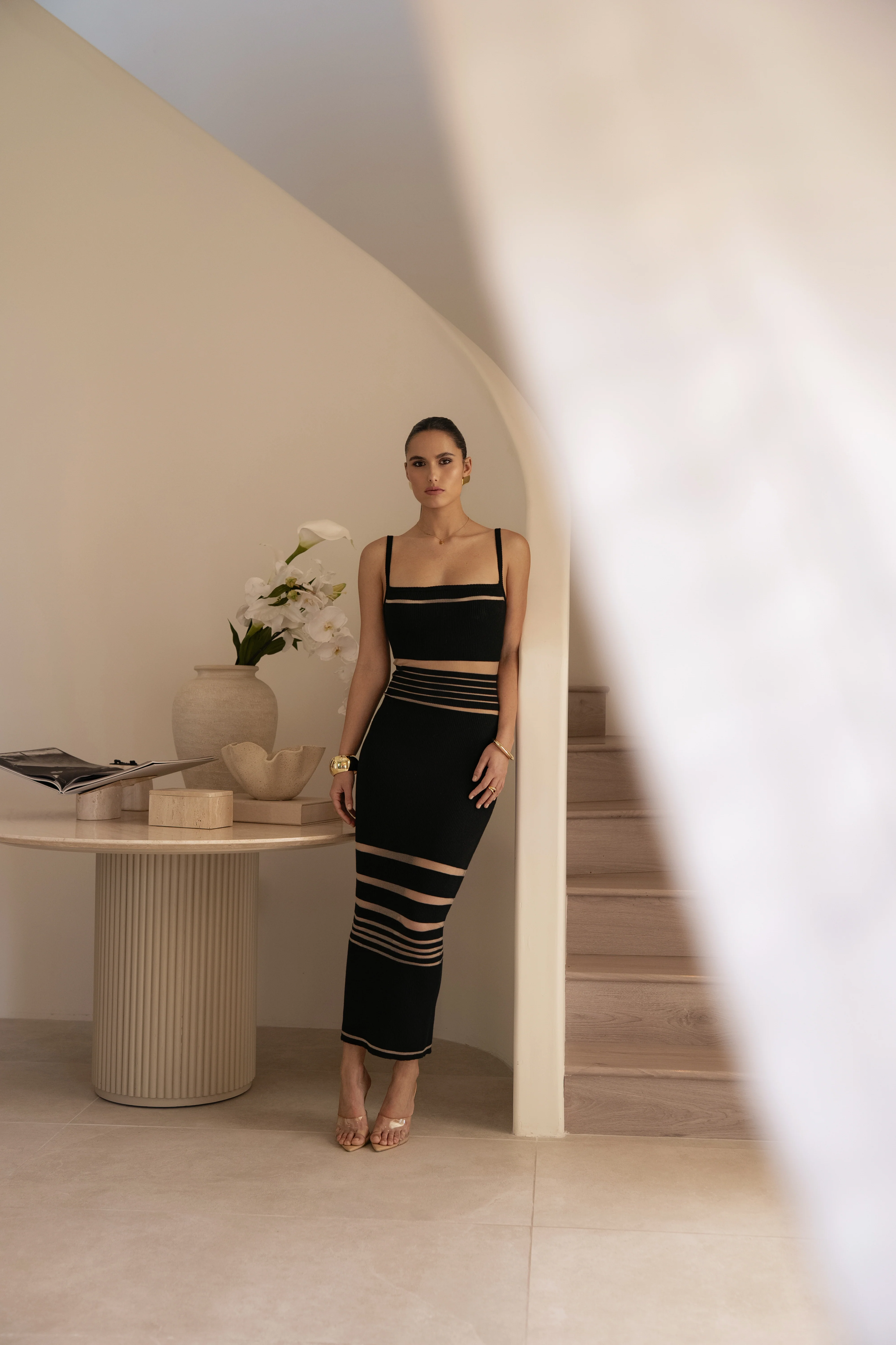Black Striped Rib Knit Dress