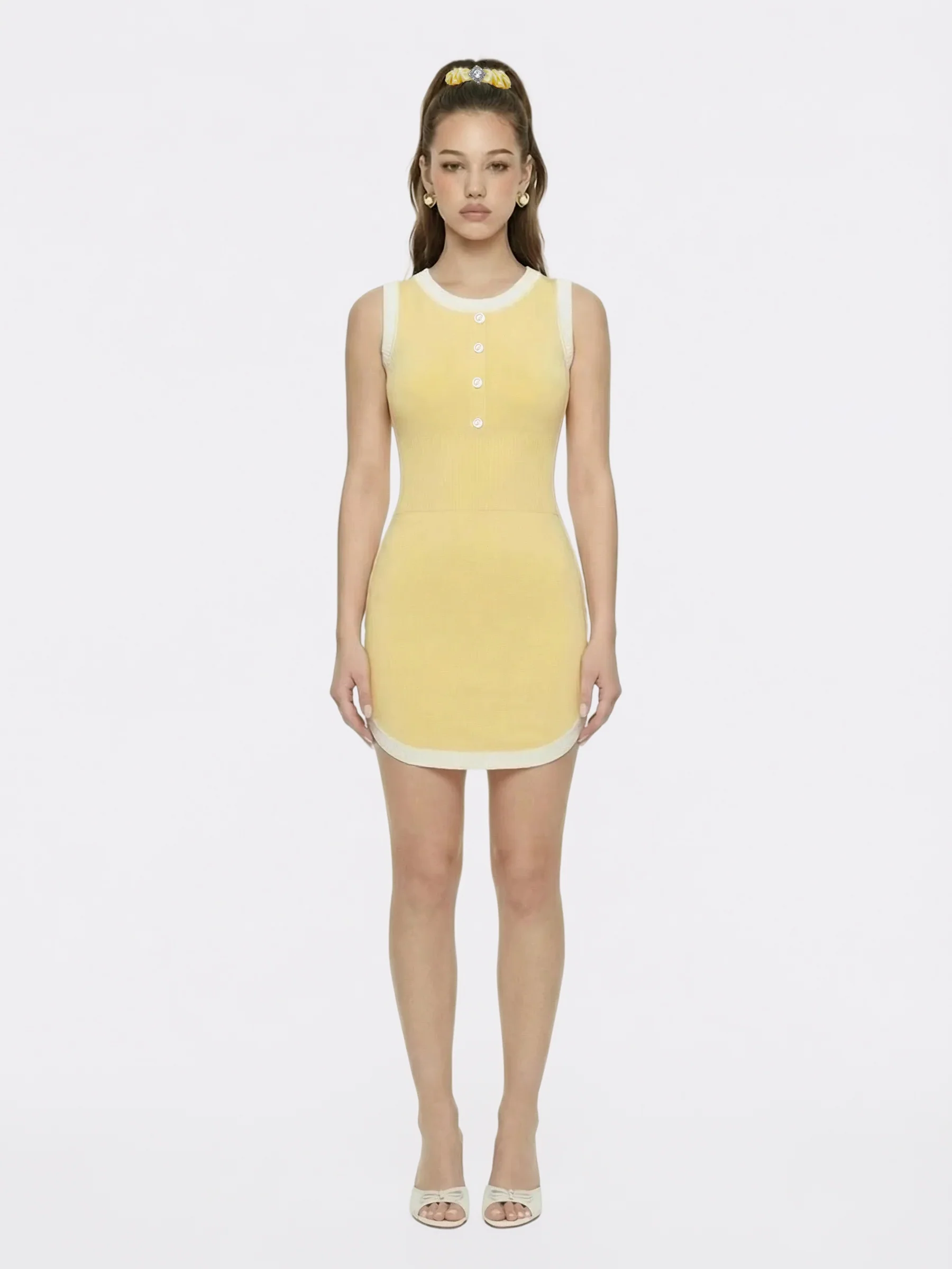 Wilhelmina Contrast-Trim Knit Yellow Mini Dress -Final Sale