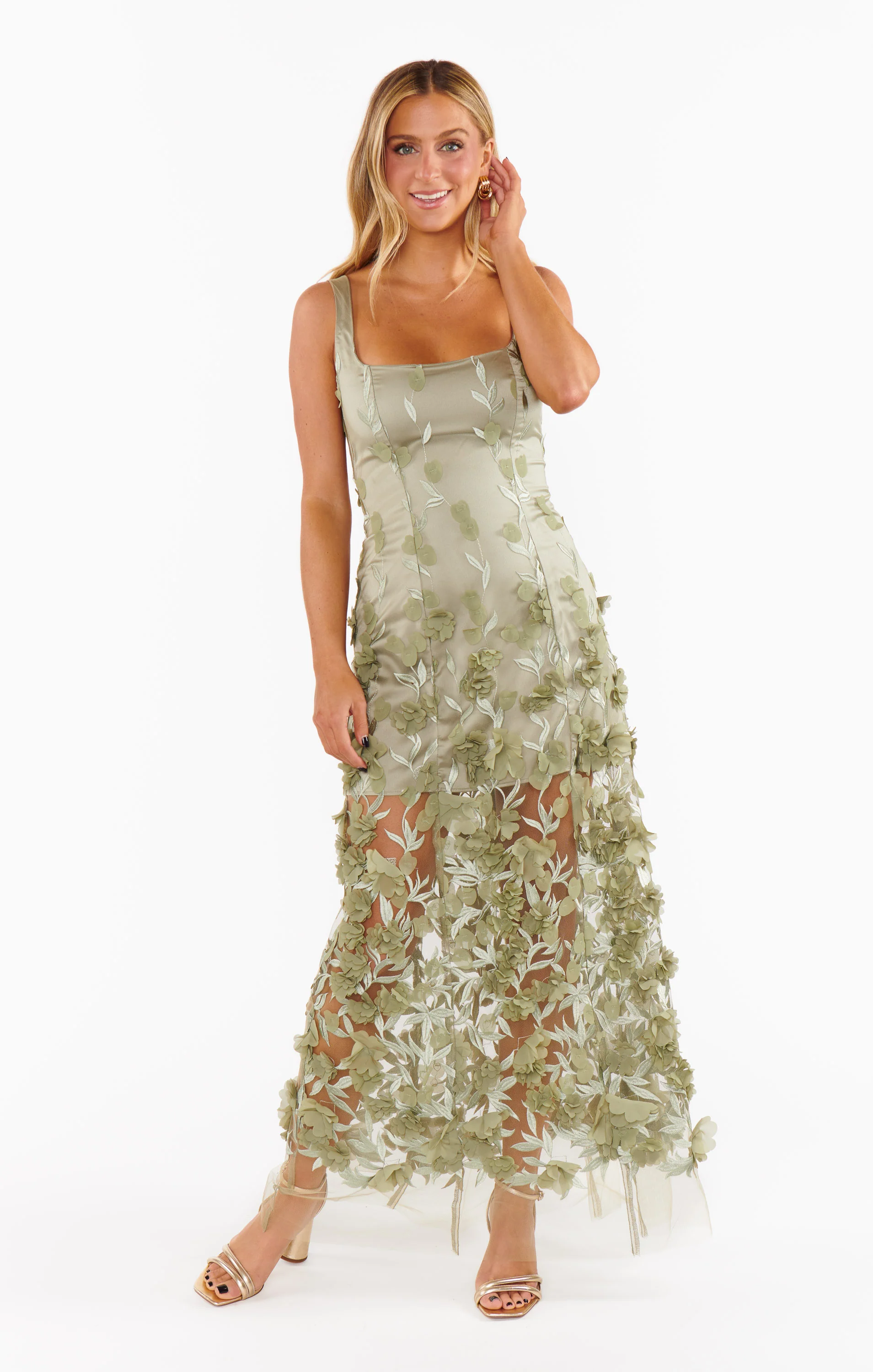 Stephanie Dress ~ Moss Green 3D Floral