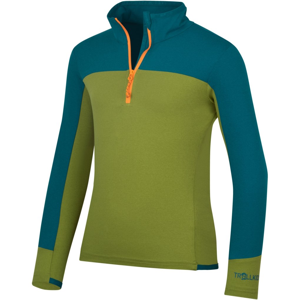 Trollkids Steinkjer Long Sleeve Shirt Kids - Lagoon Green/Pear Green/Sahara Sunset