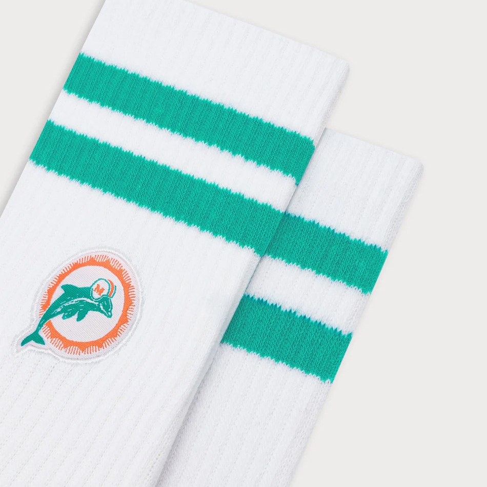 Miami Dolphins L&L '90 Classics NFL Crew Socks White