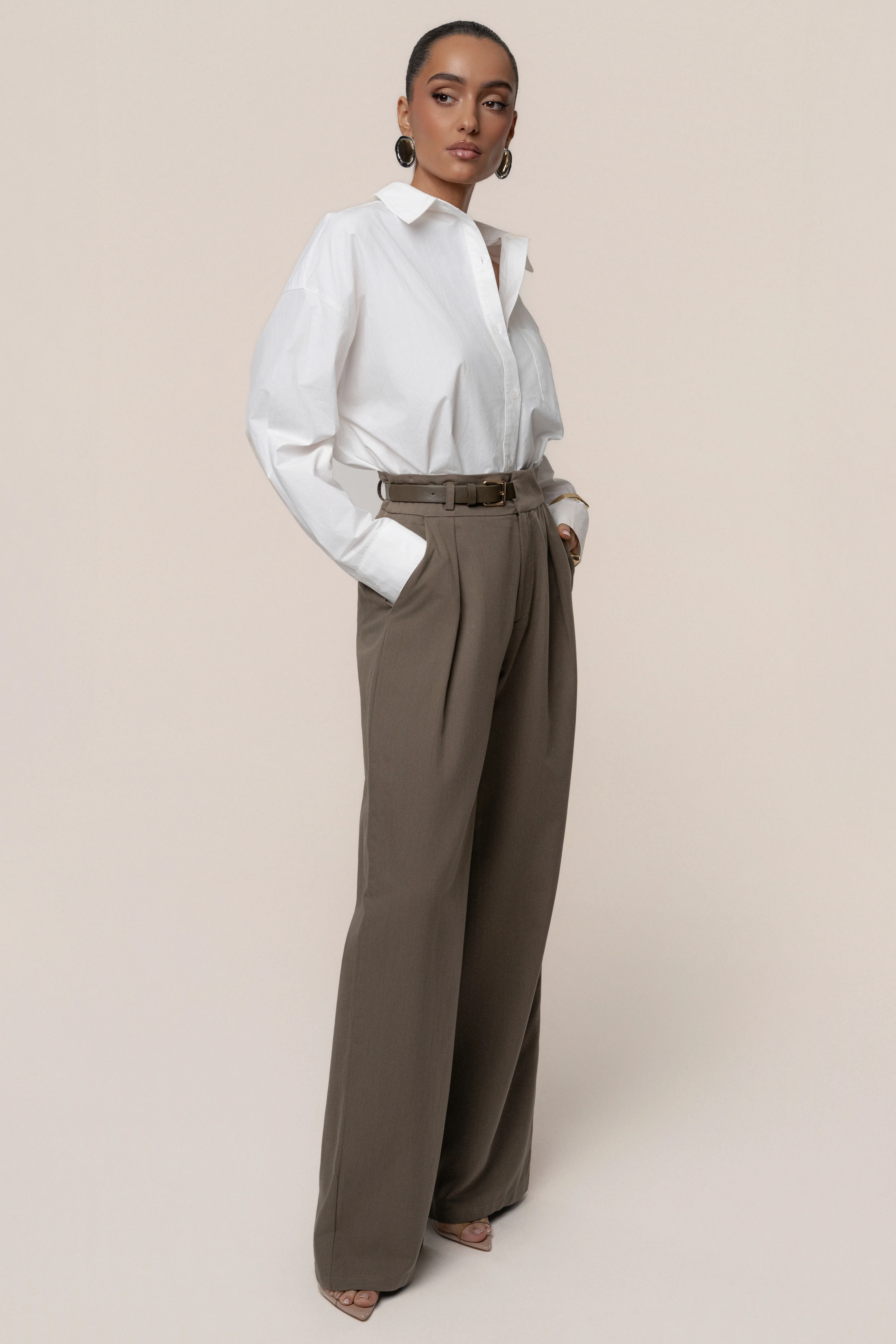 Dark Taupe Everywhere Belted Trousers