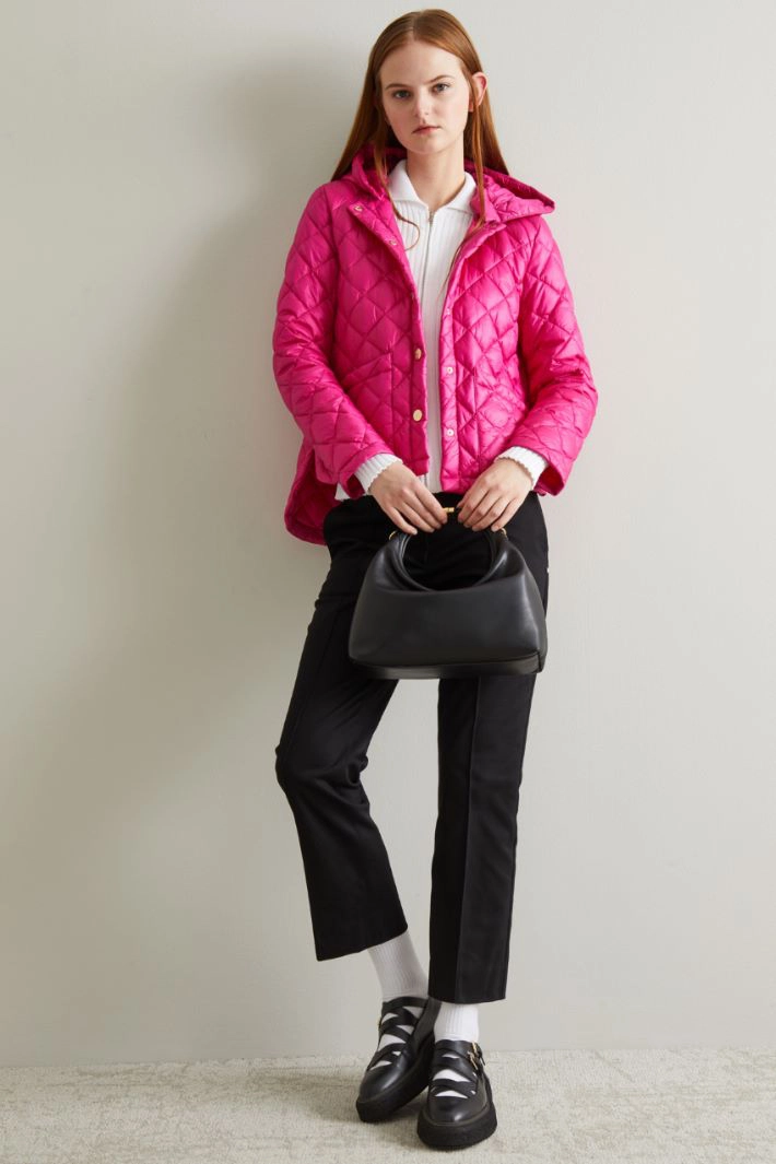 Straight padded jacket with hood - FUCHSIA
