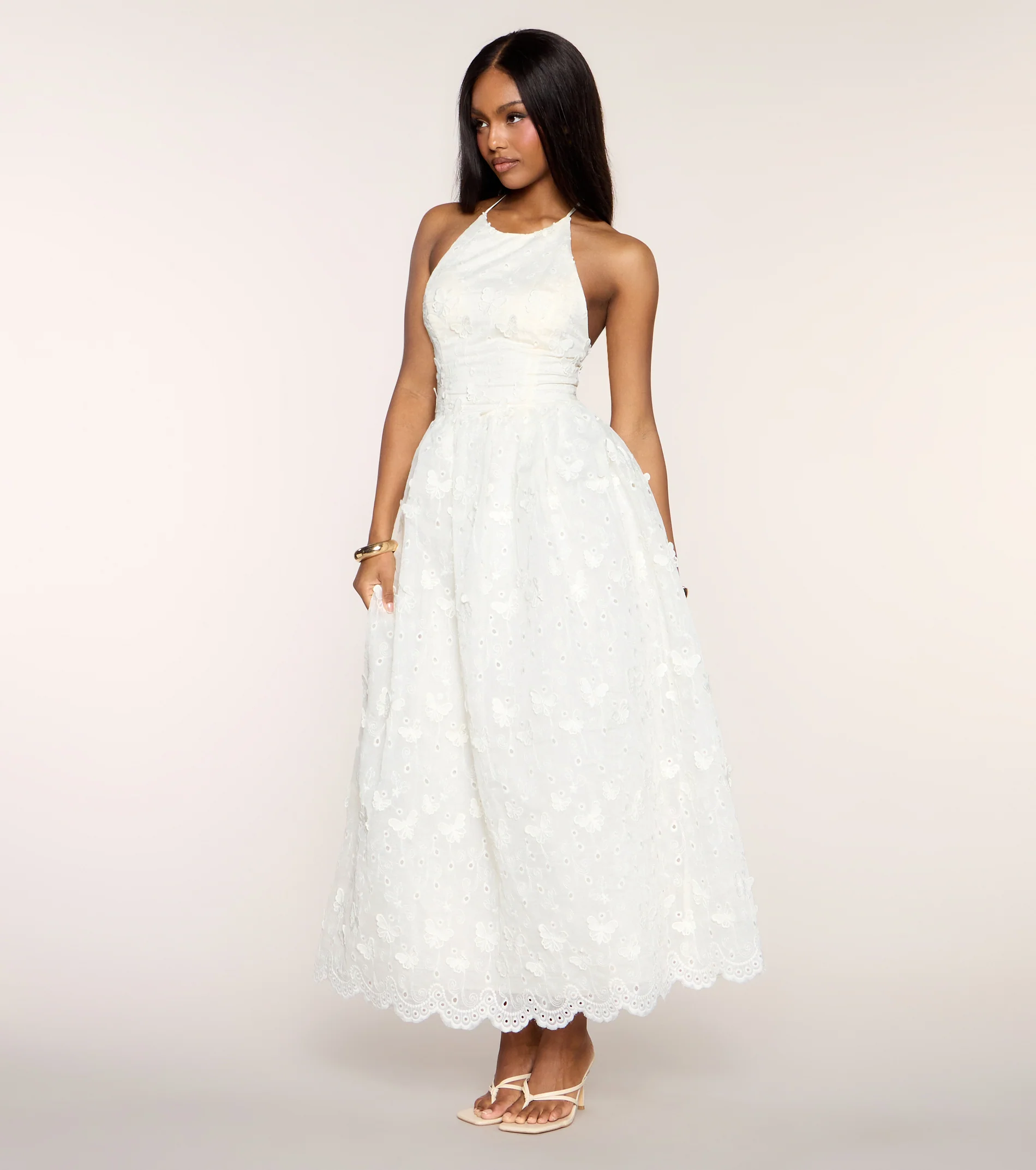 AJ Eyelet A-Line Midi Dress