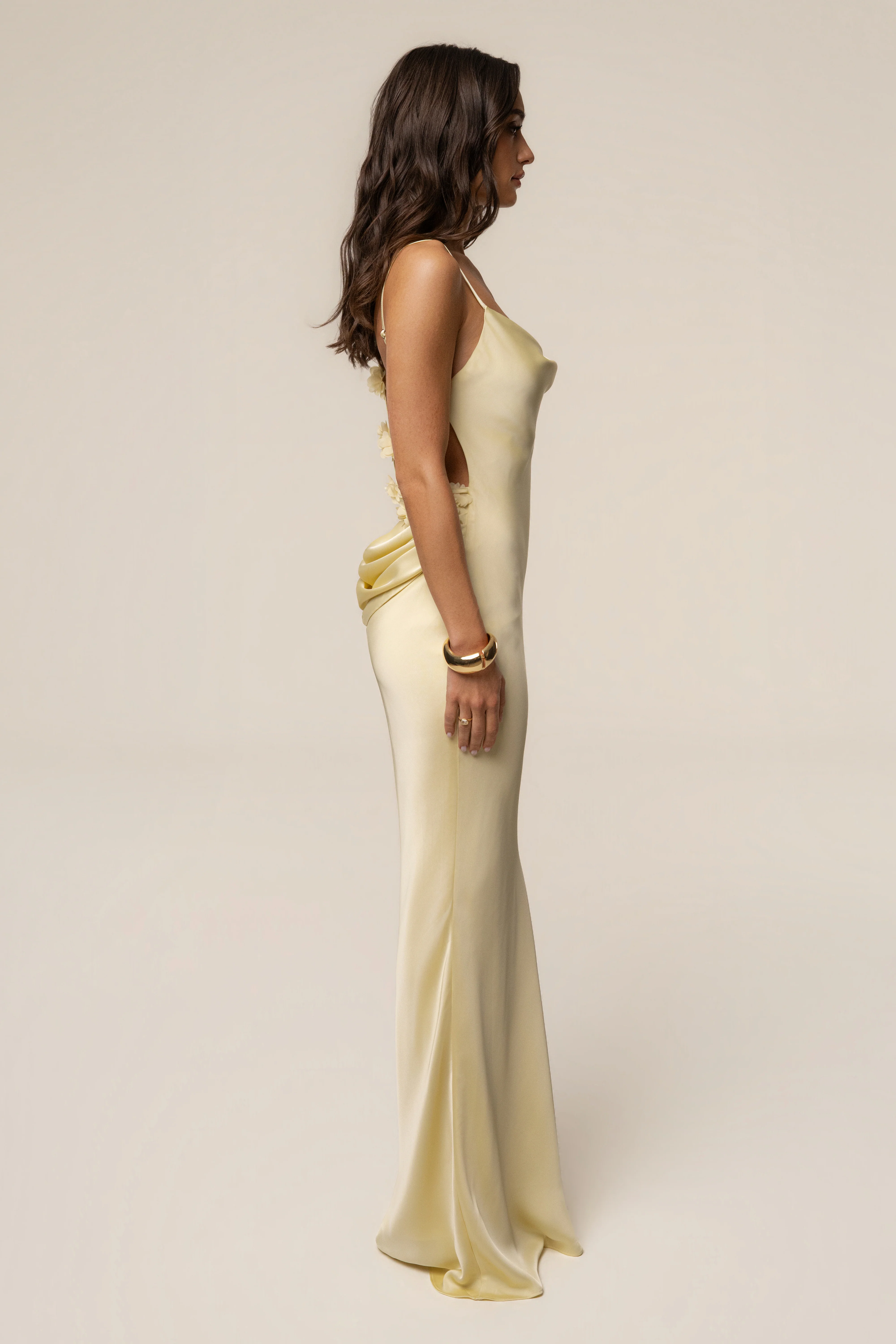 Yellow Down The Aisle Satin Gown