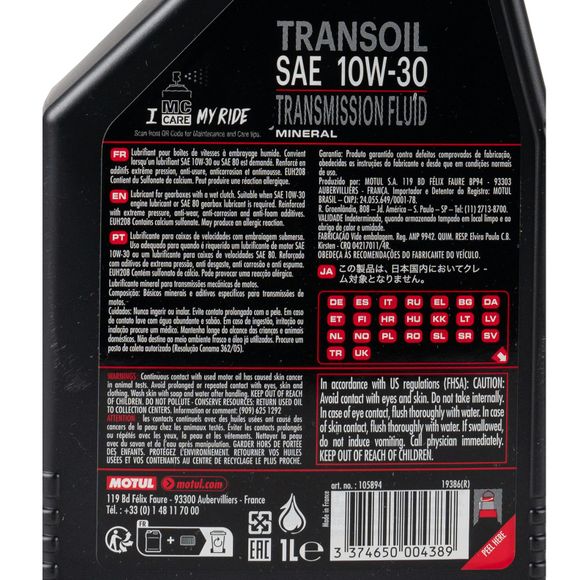 Huile de boite Motul TRANSOIL 10W30 1L UniverselRef : MOT0041 / 105894